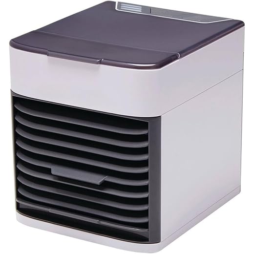 Juilist Mini Portable Air Cooler with 3-Speed Fan and LED Night Light Personal Desktop Cooling Fan with Water Tank and Filter For Bedroom, Office, Living Room & More
