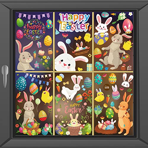 Easter Window Clings, 153 PCS 9 Sheets Happy Easter Decorations for Kids Spring Window Clings for Home Office Shop
