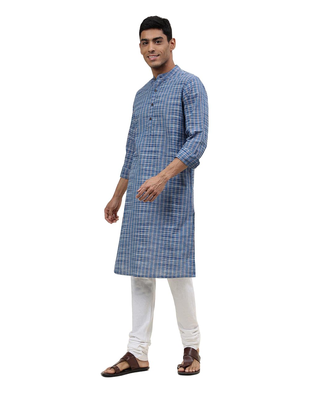fabindia Blue Cotton Woven Slim Fit Long Kurta-picture-39