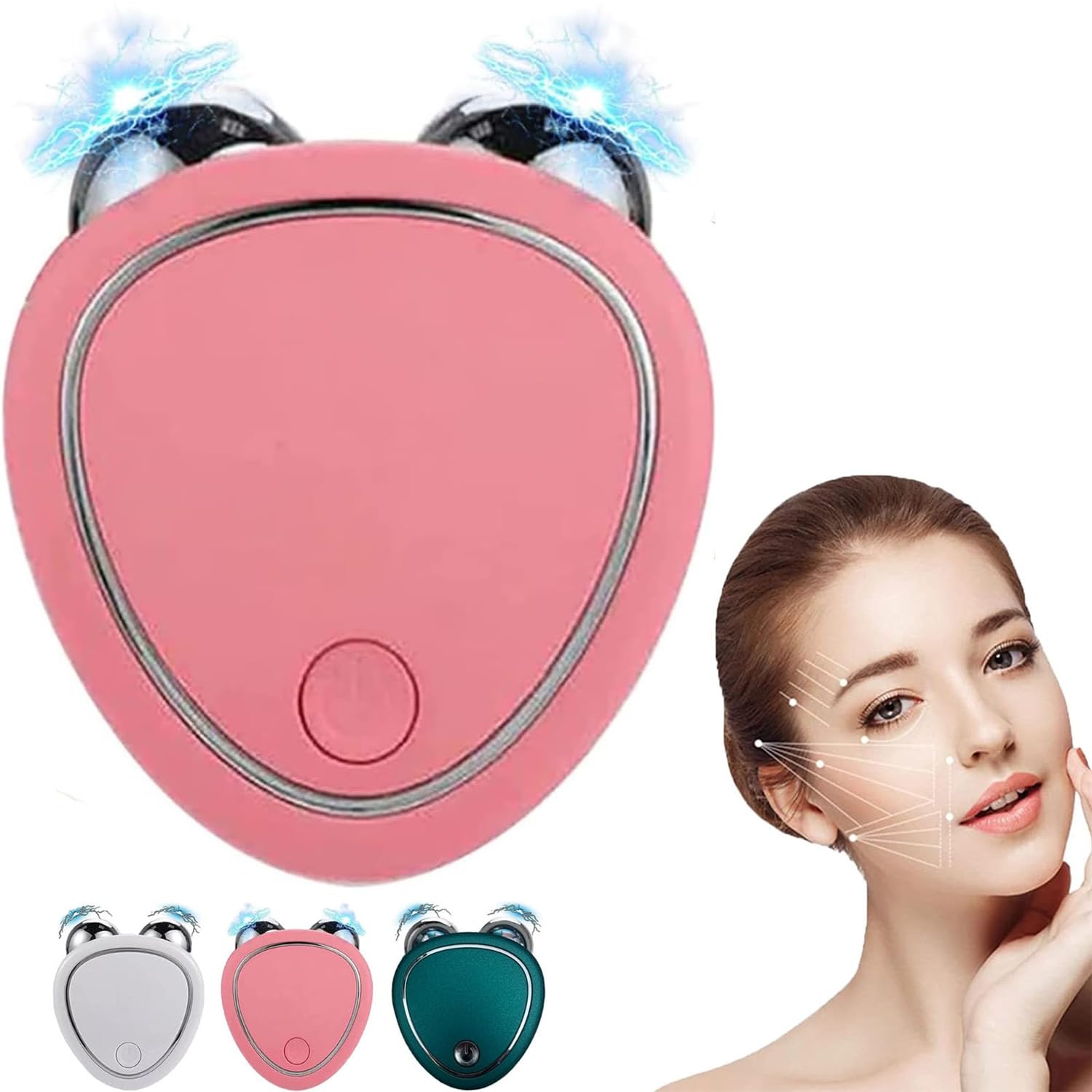 Skindion-Rodillo facial de microcorriente,levanta la cara y aprieta la piel,Skindion Lifting du visage avec microcourant anti-rides,USB Mini Microcorriente para estiramiento facial de la piel (rosa)