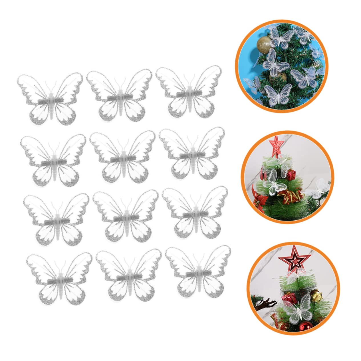 HOMSFOU 4 Sätze Künstliche Schmetterlinge Mit Clip Für Diy Bastelprojekte Dekoration Für Weihnachtsbaum Hochzeiten Partys Und Mehr 12 Stück * 4