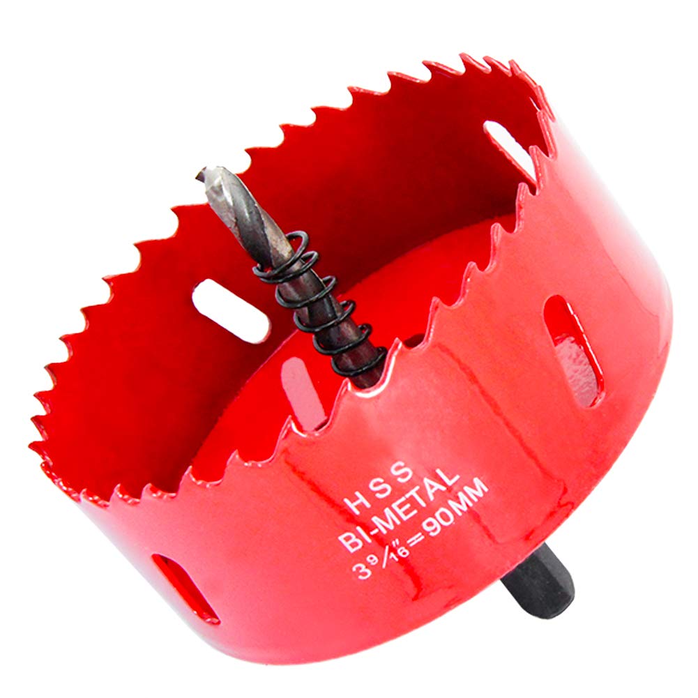 Hole Saw Drill Bit LAIWEI HSS Hole Cutter with Arbor for Wood,PVC Board and Plasterboard(3-1/2"(90mm Hole Saw))