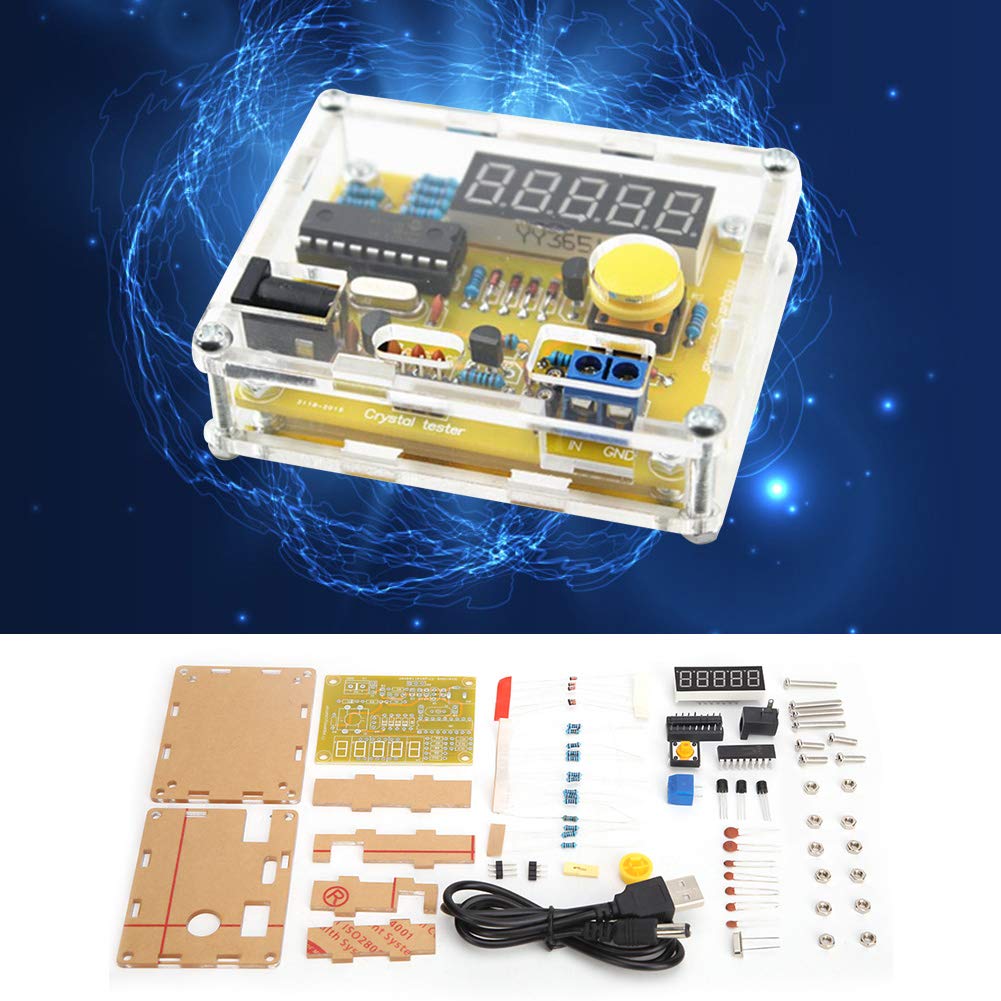 Module de Compteur de Fréquence 1Hz-50MHz Module de Testeur D'oscillateur à Cristal Kit de Bricolage avec Boîtier Jaune