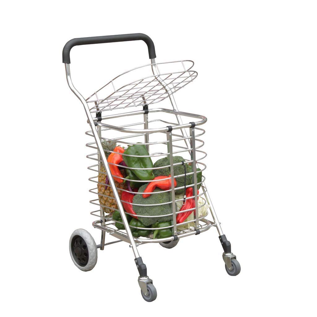 TKJfdTY Folding Shopping Cart 6 Wheels Lightweight Shopping Trolley Grocery Foldable Cart Foldable Utility Cart 54X42X86Ｃｍ Load-Bearing 35Kg Trolley