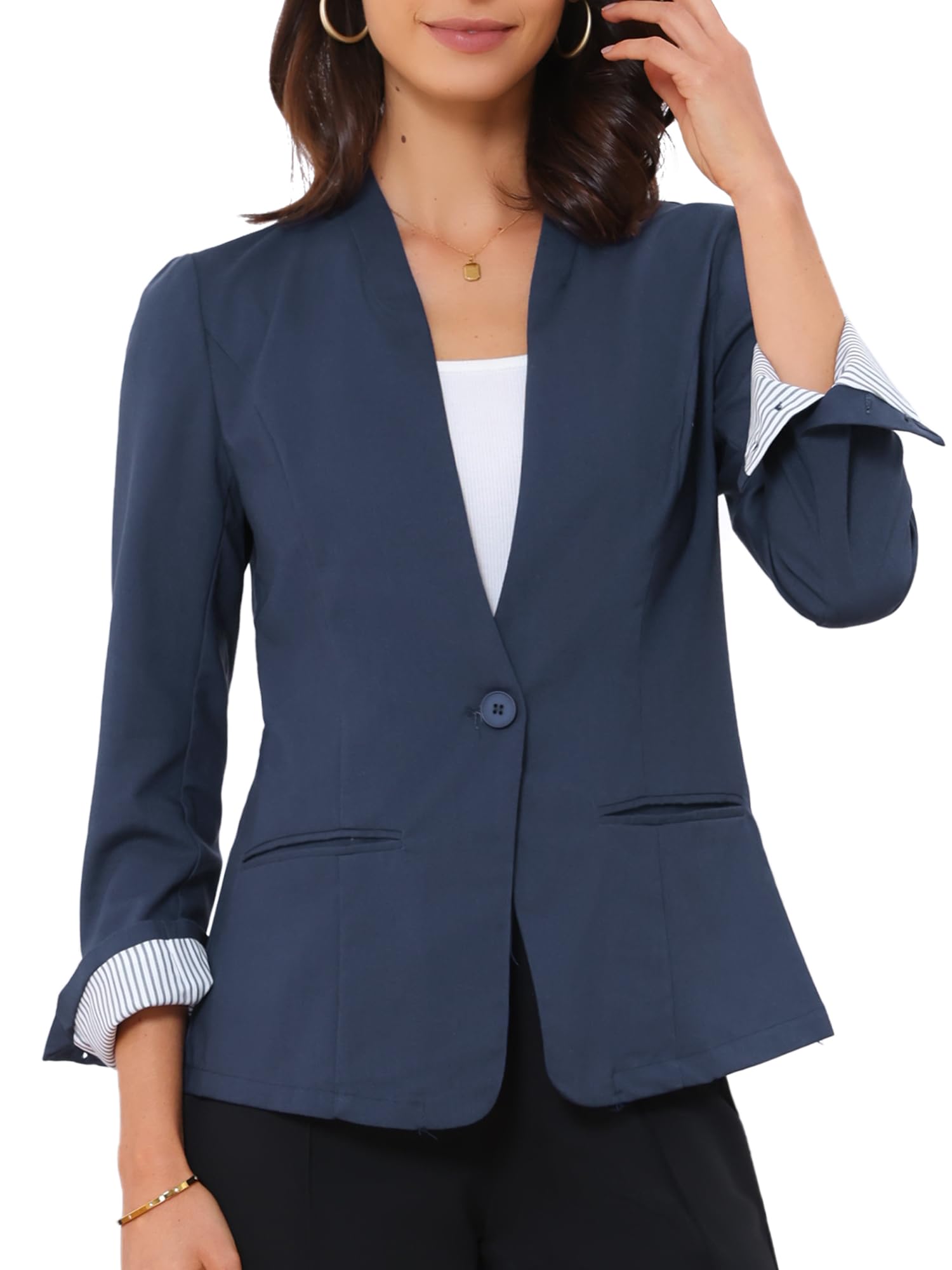 Allegra K Blazer da donna in lino casual blazer a maniche lunghe tasche giacca con bottone singolo per lavoro ufficio usura