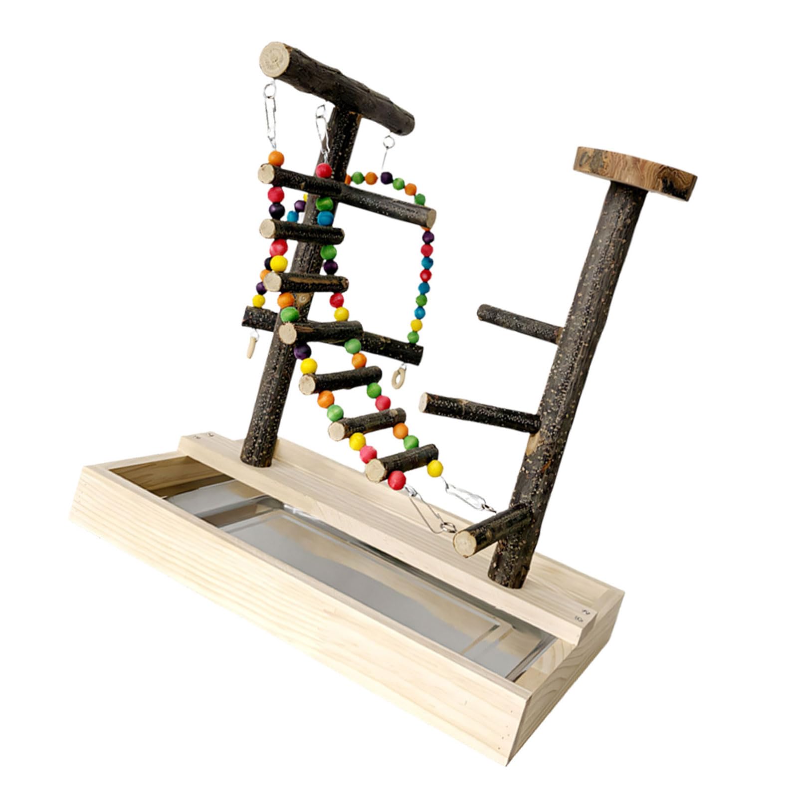 Vogelsitzstangen aus Naturholz, Spielzeug, Bunte Perlen, Kletterleiter und Schaukelspielzeug für Sittiche, Nymphensittiche, mehrfarbige hängende Kletterleiter aus Holz