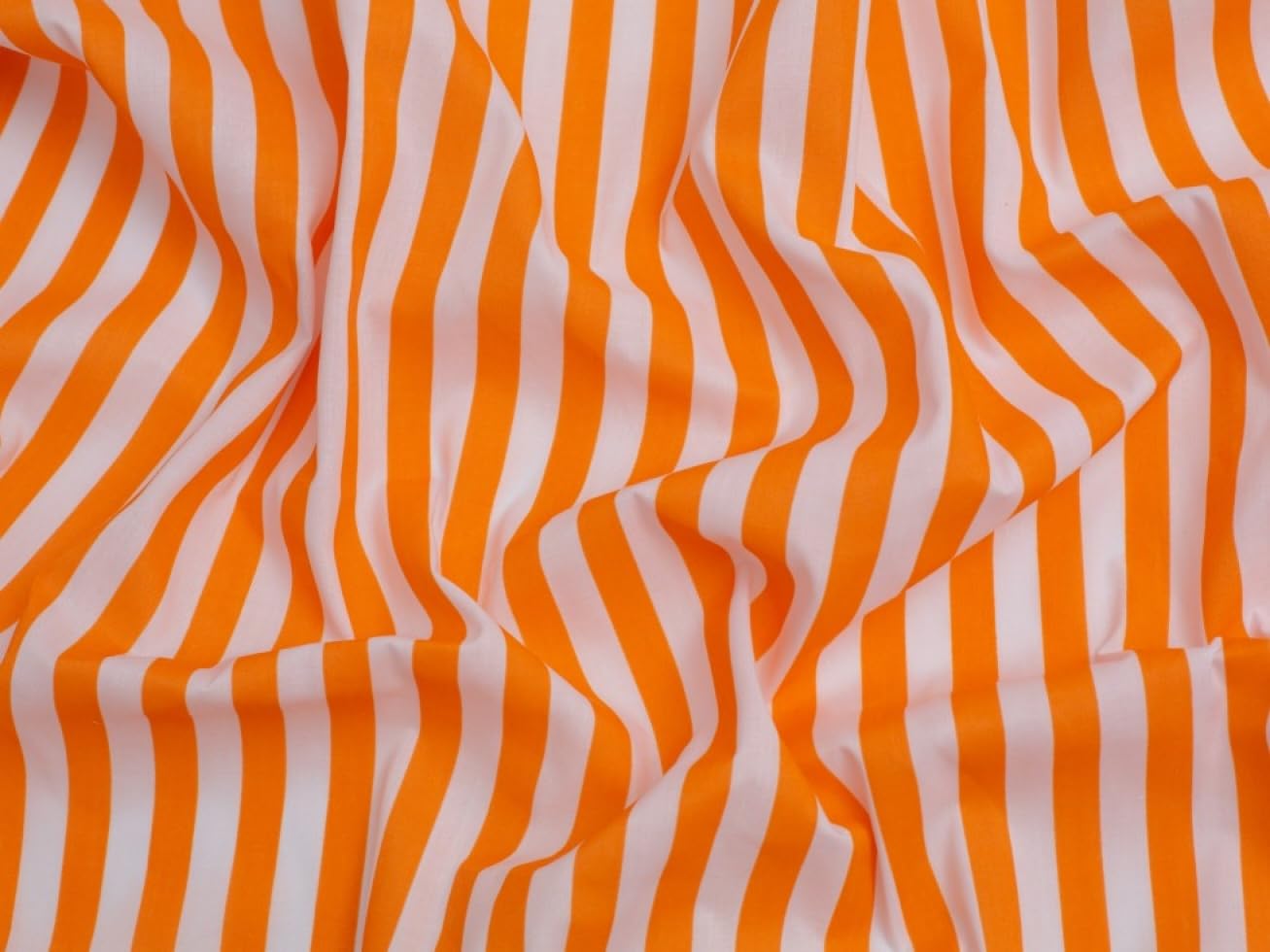 Minerva Orange,White Stripe Print Polycotton Dress Fabric Orange & White - Per Metre