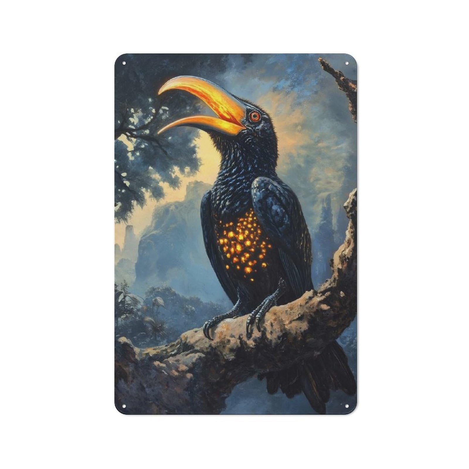 Junmoney Glowing Bird On Branch Rustic Metal Sign 30X20cm For Guest Room Or Hallway, Suited To Hallway Wall Decor Fans