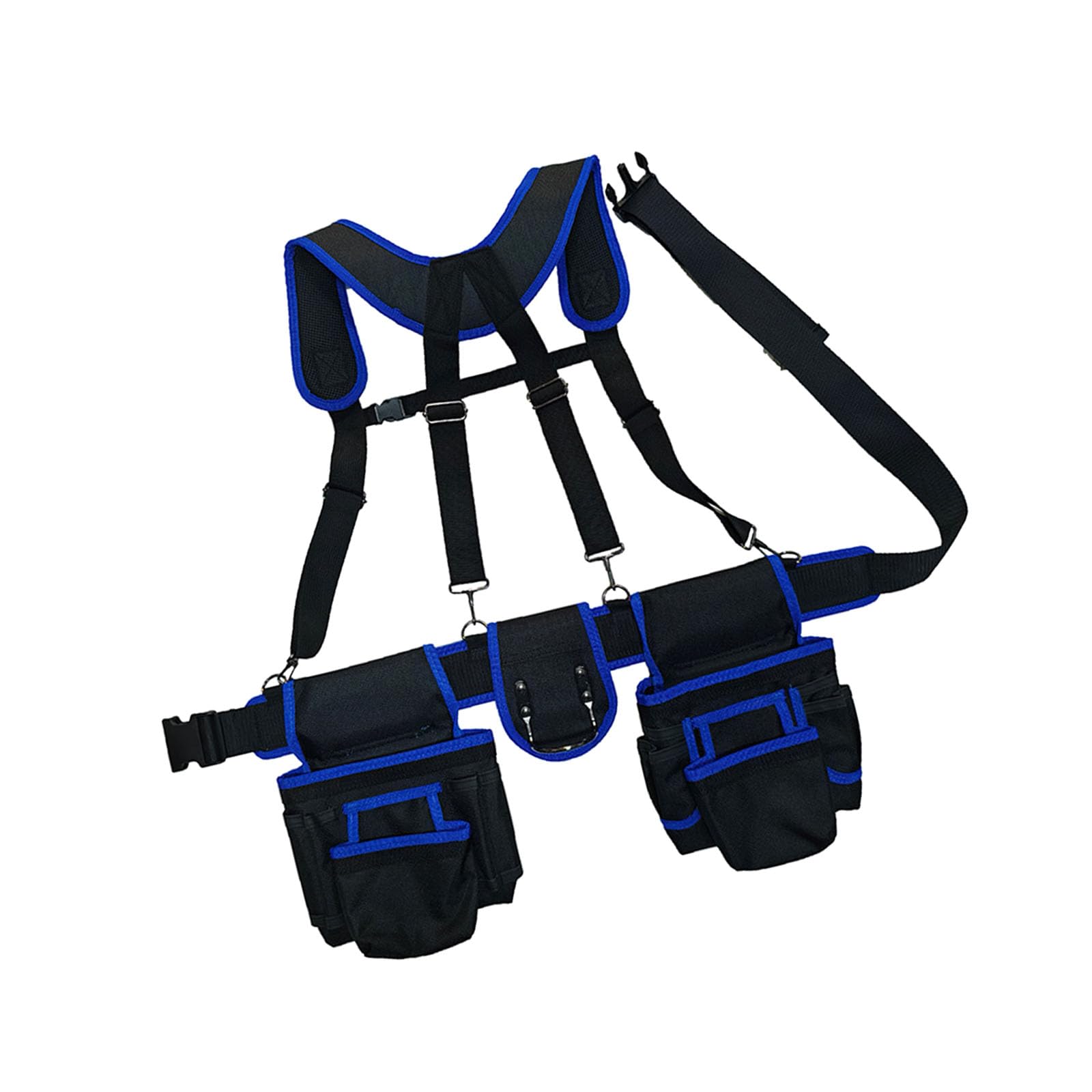 Tsophreniq Blue Impermeable Work Tool Container Featuring Shock Reducing Shoulder Straps And Metal Fasteners For Professional Contractors Multi Pocket Tool Planner