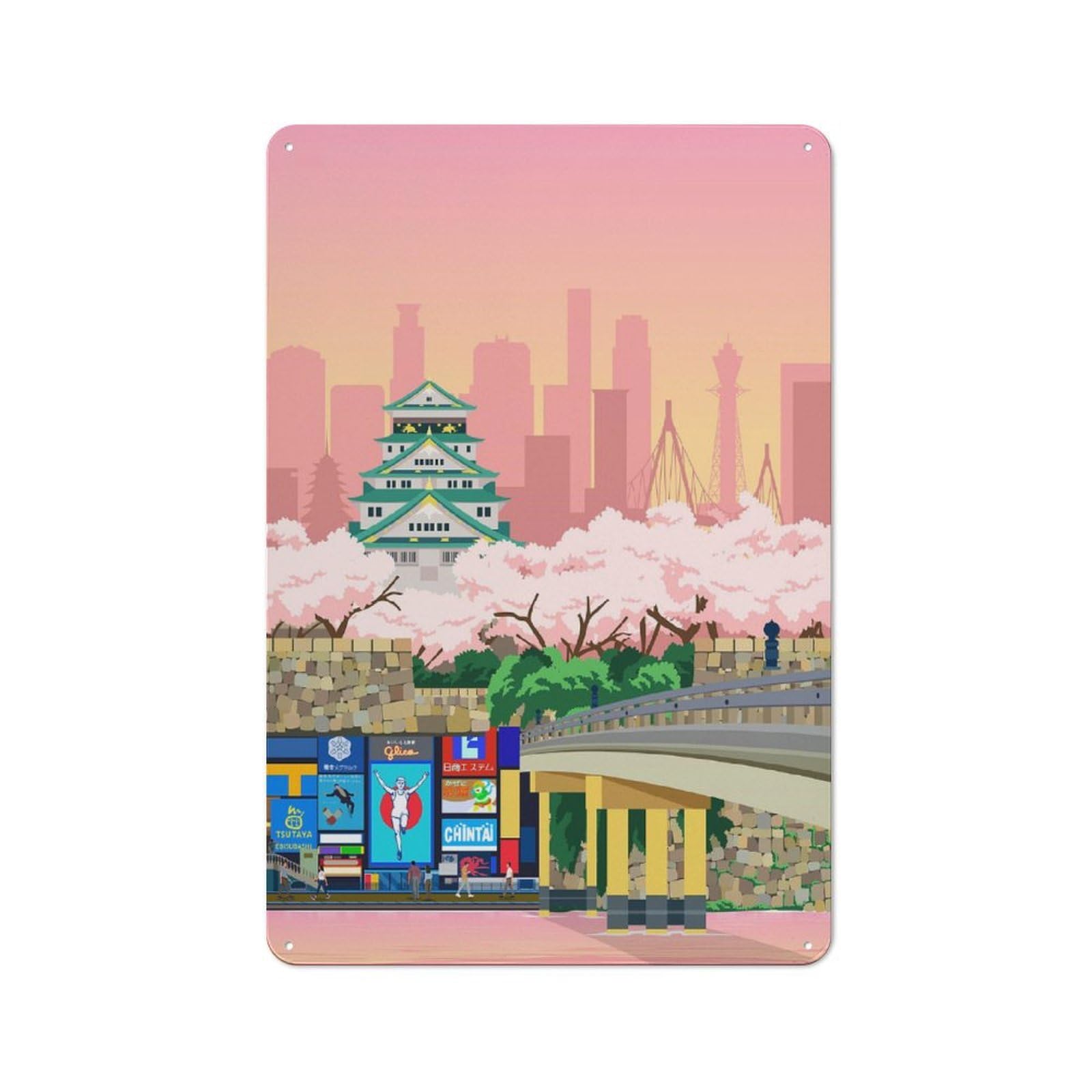 Osaka Travel Print Printed Tin Plaque, Clean Printed Wall Decor for Breakfast Nook, Kitchen Wall And Home Cafe, 30x20cm