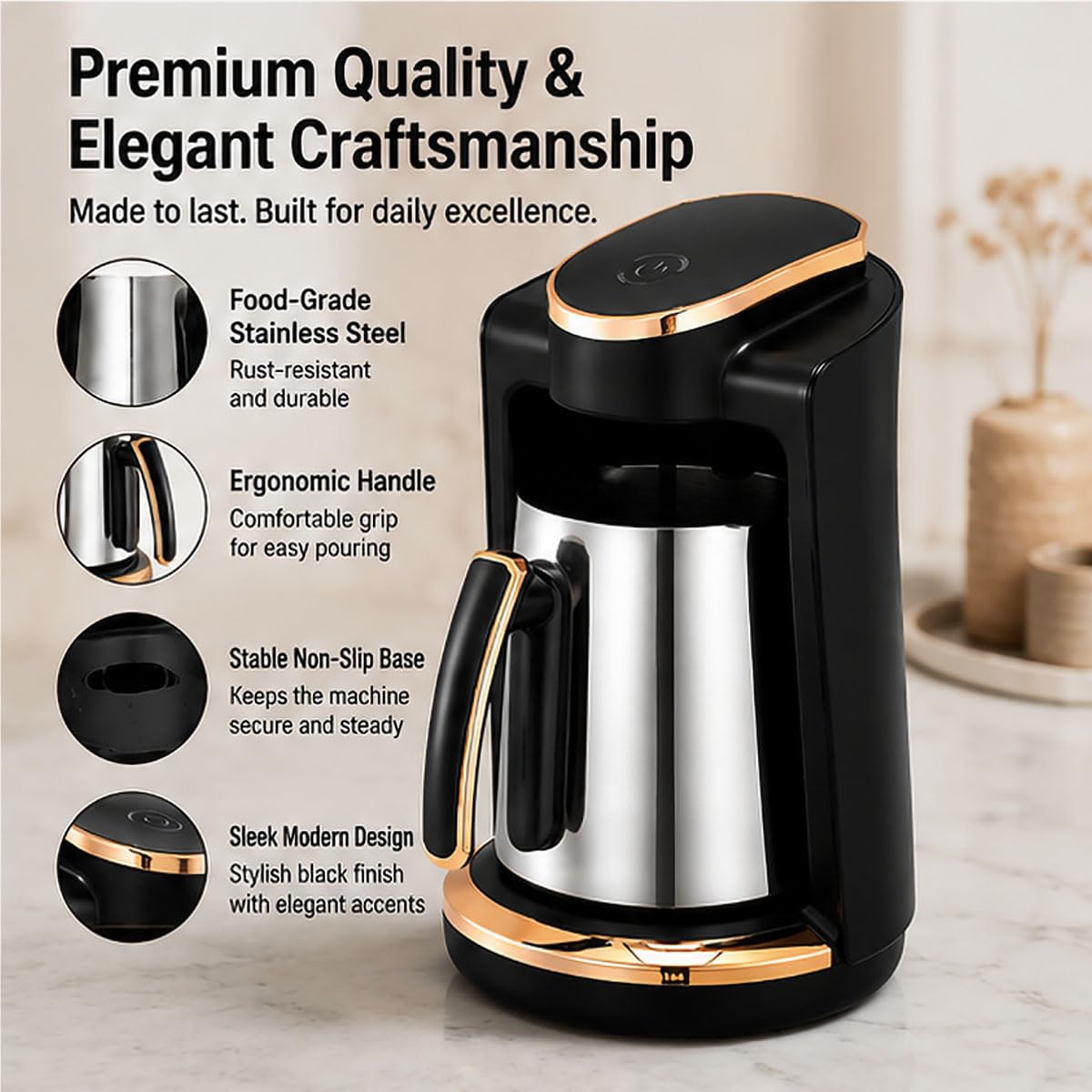 Cafetera turca eléctrica con control táctil, cafetera automática