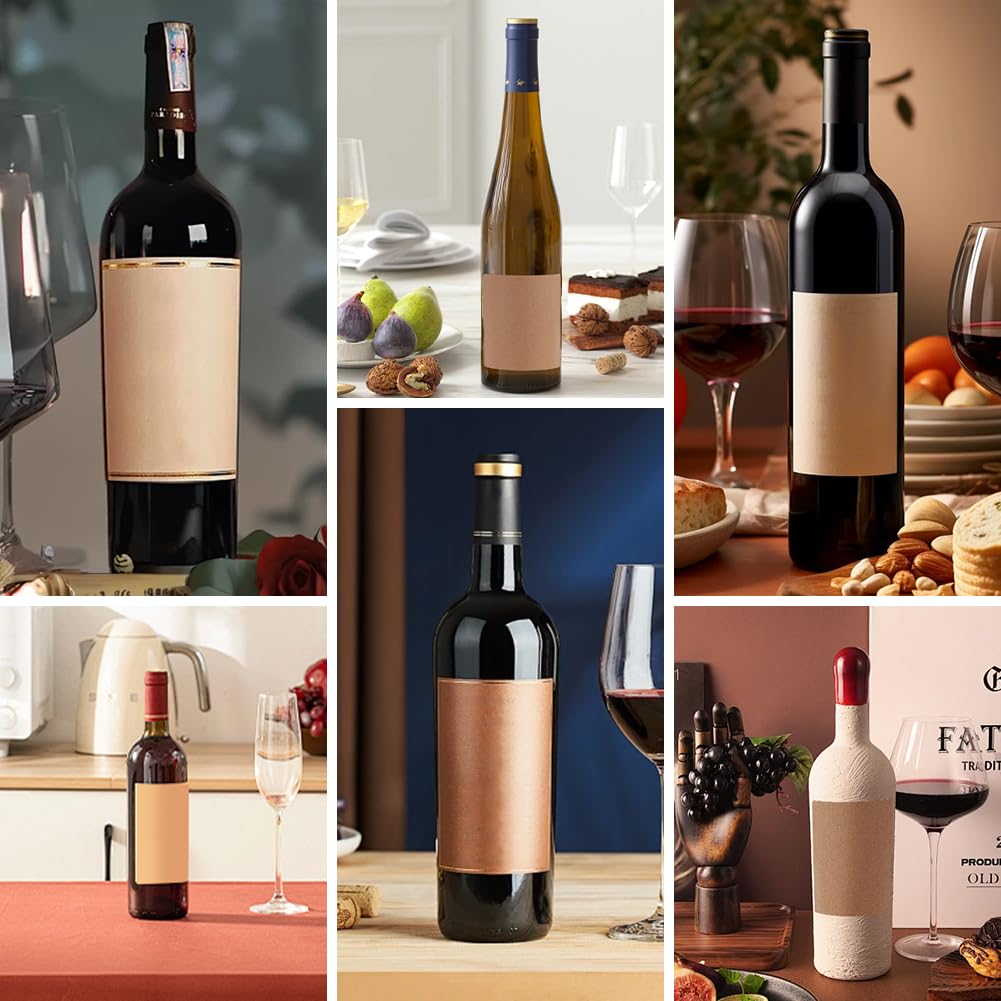 PH PandaHall 120pz Etichette Adesive per Bottiglie di Vino Etichetta per Vino Vuota, Etichetta Adesive Marrone Rettangolari per Bottiglie di Marmellata Lavori Manuali Confezioni Regalo, 10x8.5 cm