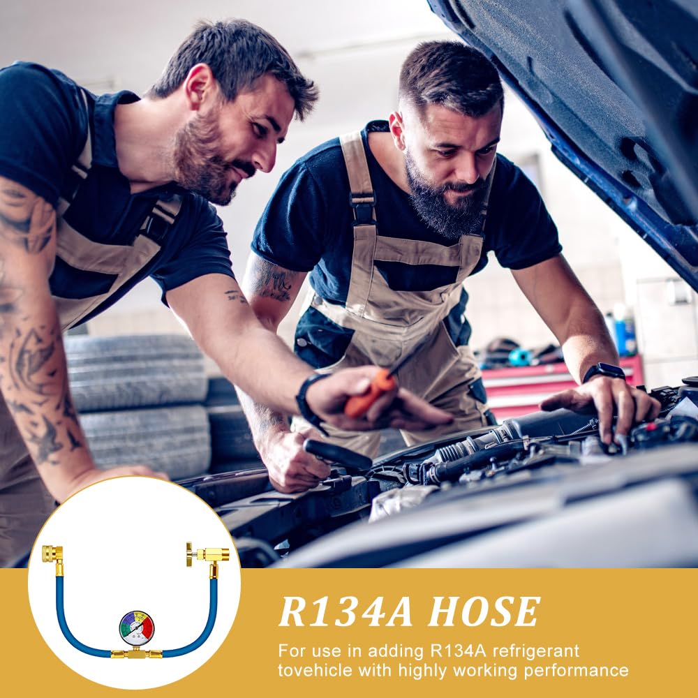 R134A Tuyau de Charge Auto Climatisation, Tuyau de Recharge de Réfrigérant avec Jauge, Tuyau de Charge de Réfrigérant pour Climatisation, Kit Recharge Gaz Clim Voiture R134A (Filetage 1/2)