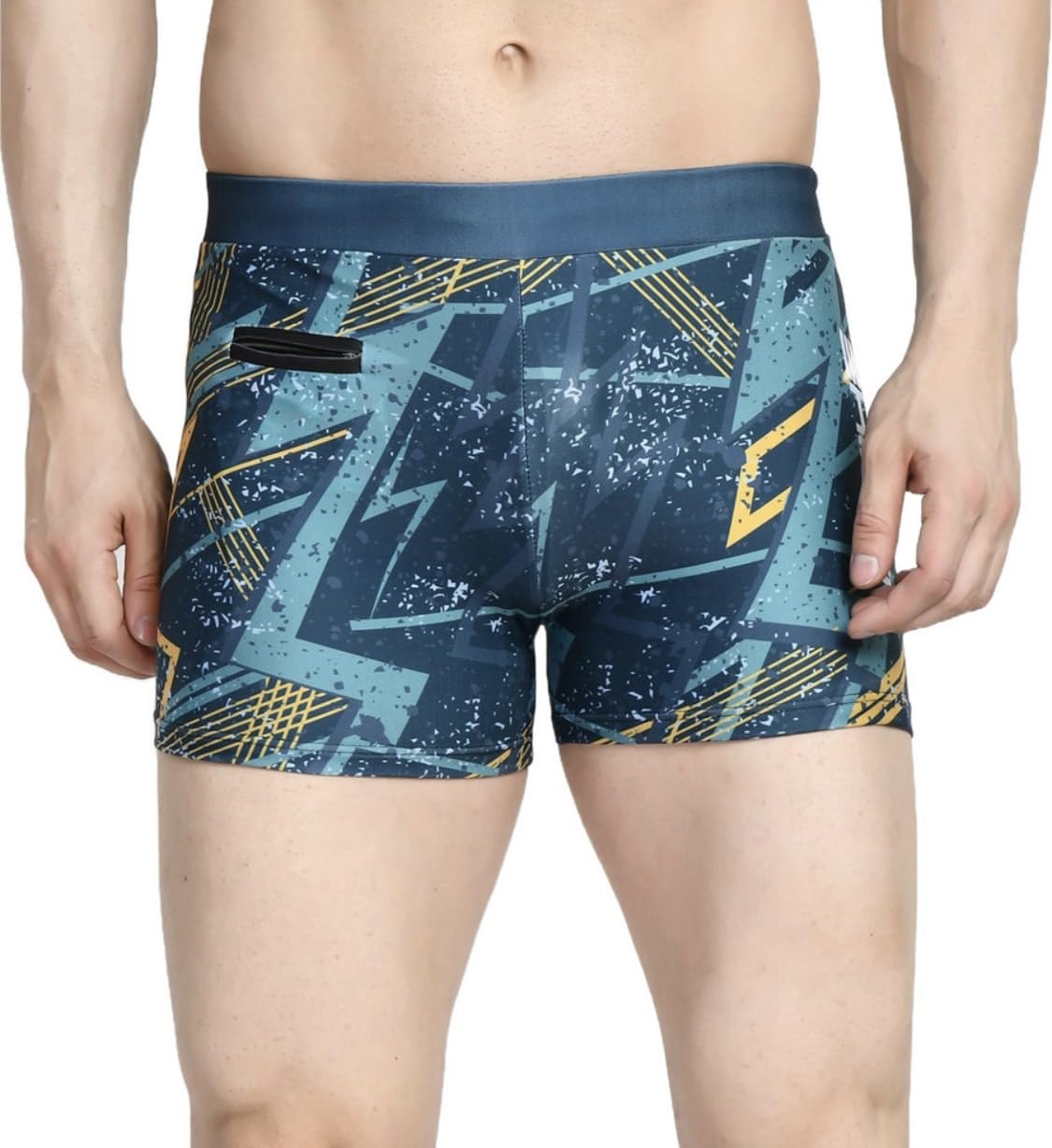 Men's Black Printed Swim Shorts with Lining – Stretch Polyester Spandex, Pocket-image-46