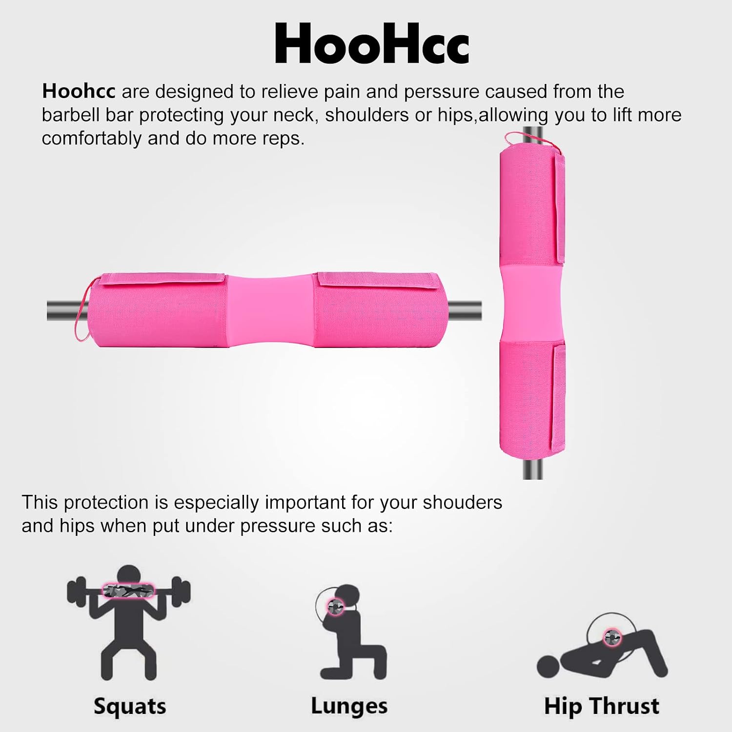 Barbell Pad for Hip Thrust with Fastening Cloth and Carry Bag, Squat Bar Pad with Closure, Neck & Shoulder Squat Cushion Bar Padding for Hip Thrusts - Fits All Standard and Olympic Bars