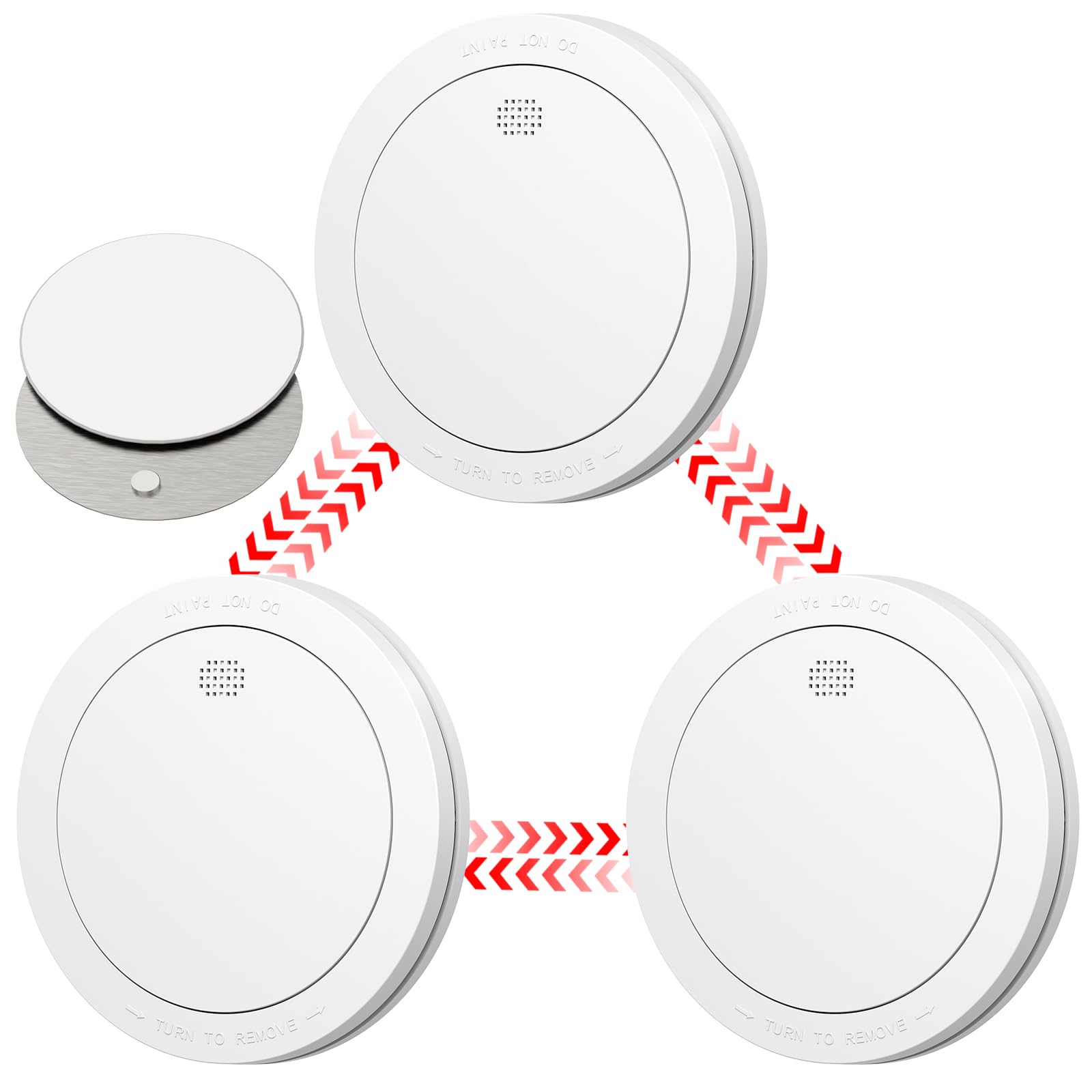 CPVAN Wireless Interlinked Smoke Alarms with 10 Years Battery Life, Smoke Alarms for Home, Linked Smoke Detector, EN14604, CE Certified, Low-Battery Alert, FSI-3001. 3 Pack