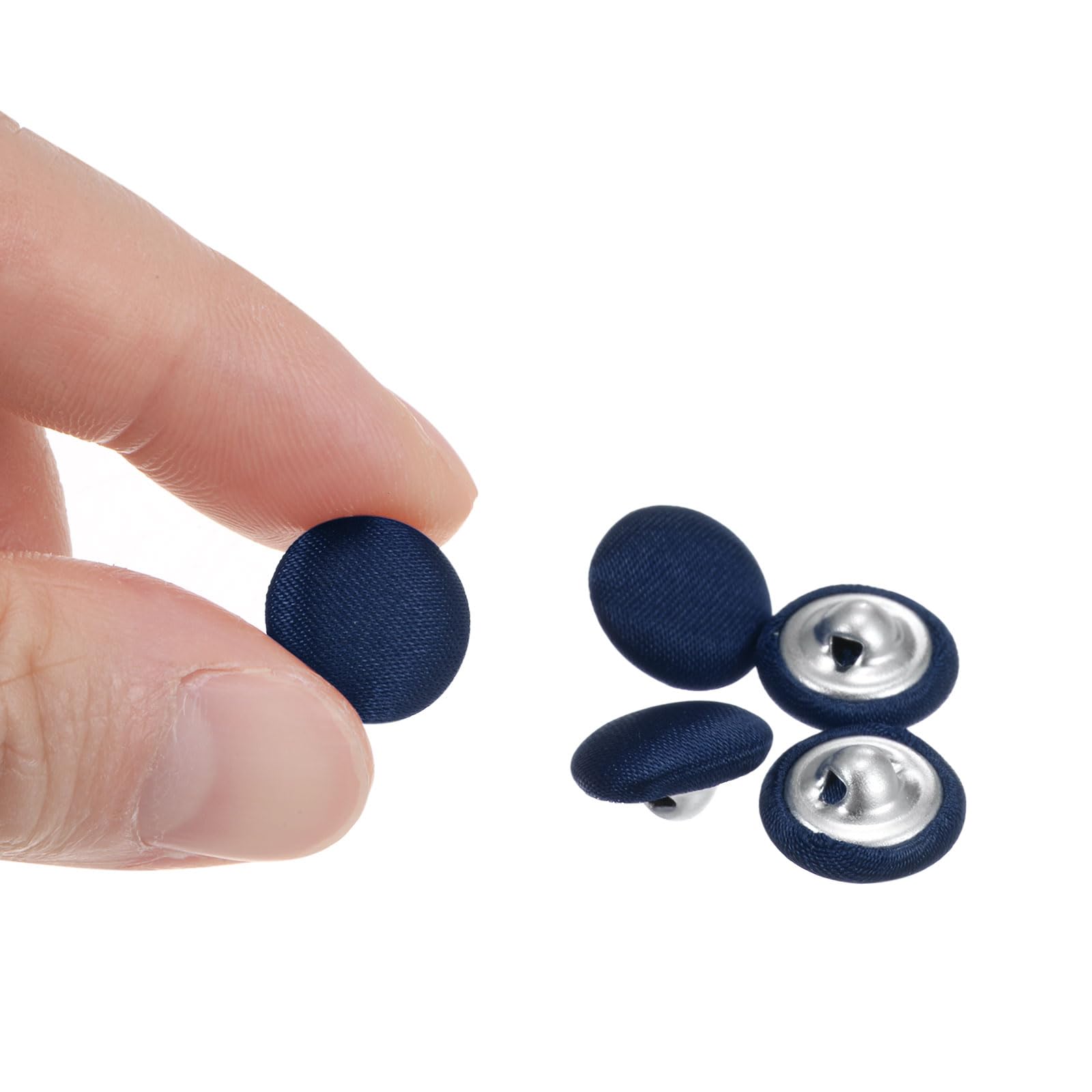 Bottoni Rivestiti In Tessuto 15mm - 10 Pezzi Blu Marino Con Gambo Metallo Per Cucito - Foto 6