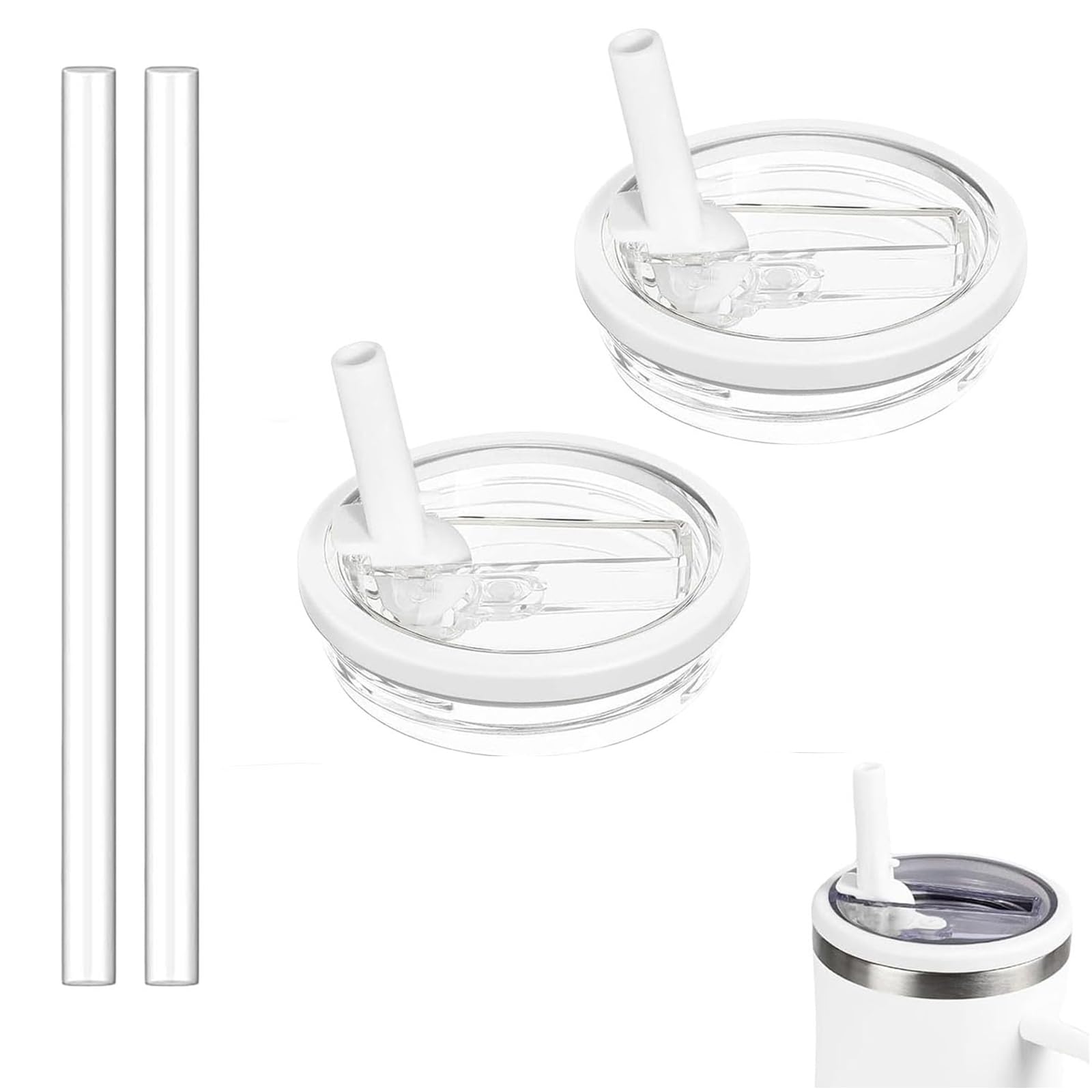 2 Pack Stanley Lid Replacement 40 oz, with Leak Proof and Flip Straw Lid, Stanley Cup Accessories,perfect for travel, fitness, and daily use (White and White)