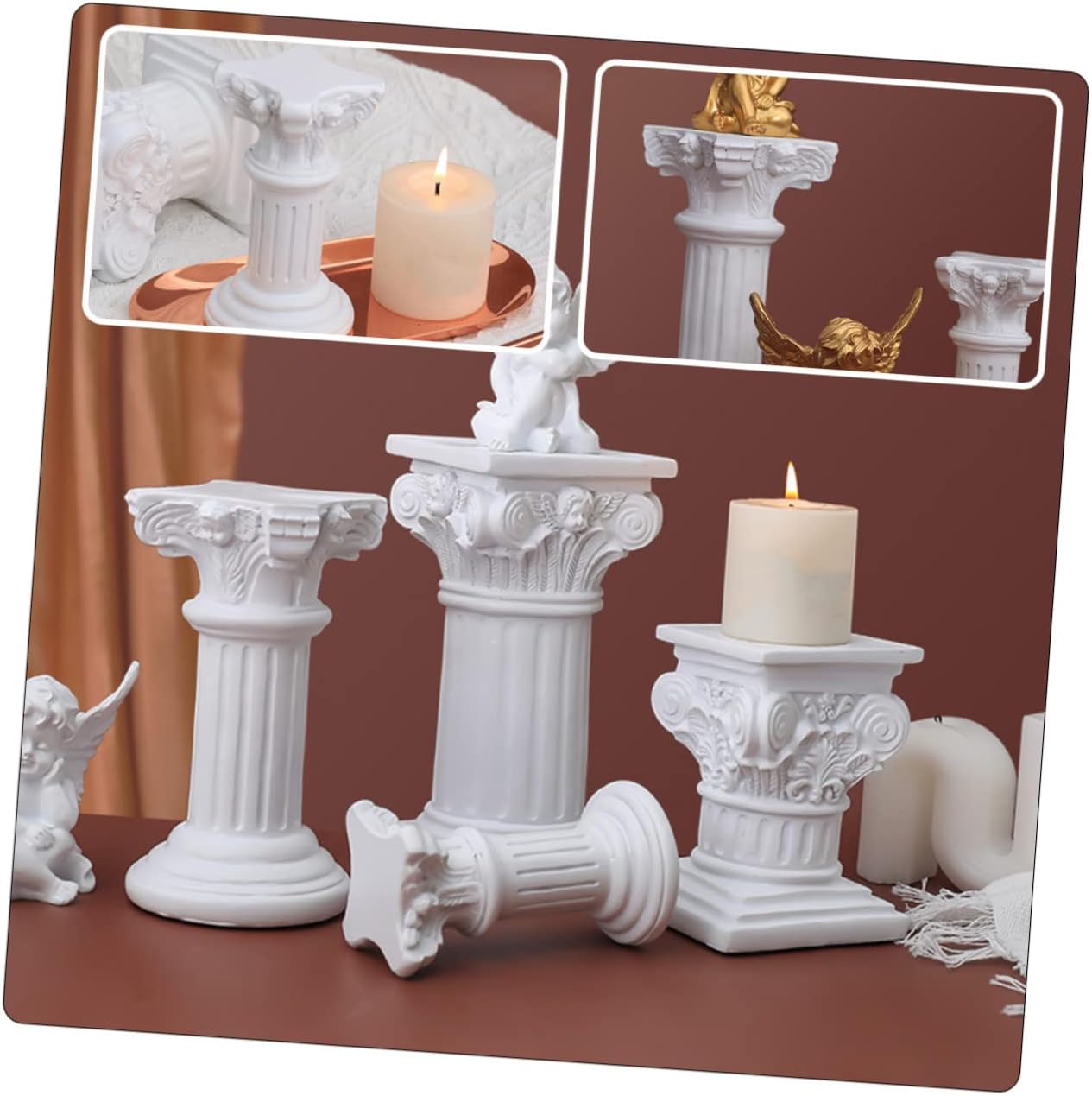 Roman Column Candlestick Holder Elegant Resin Decorative Stand for Home Decor Unique Micro-Landscape Photo Props Classic Retro Design for Table Decoration