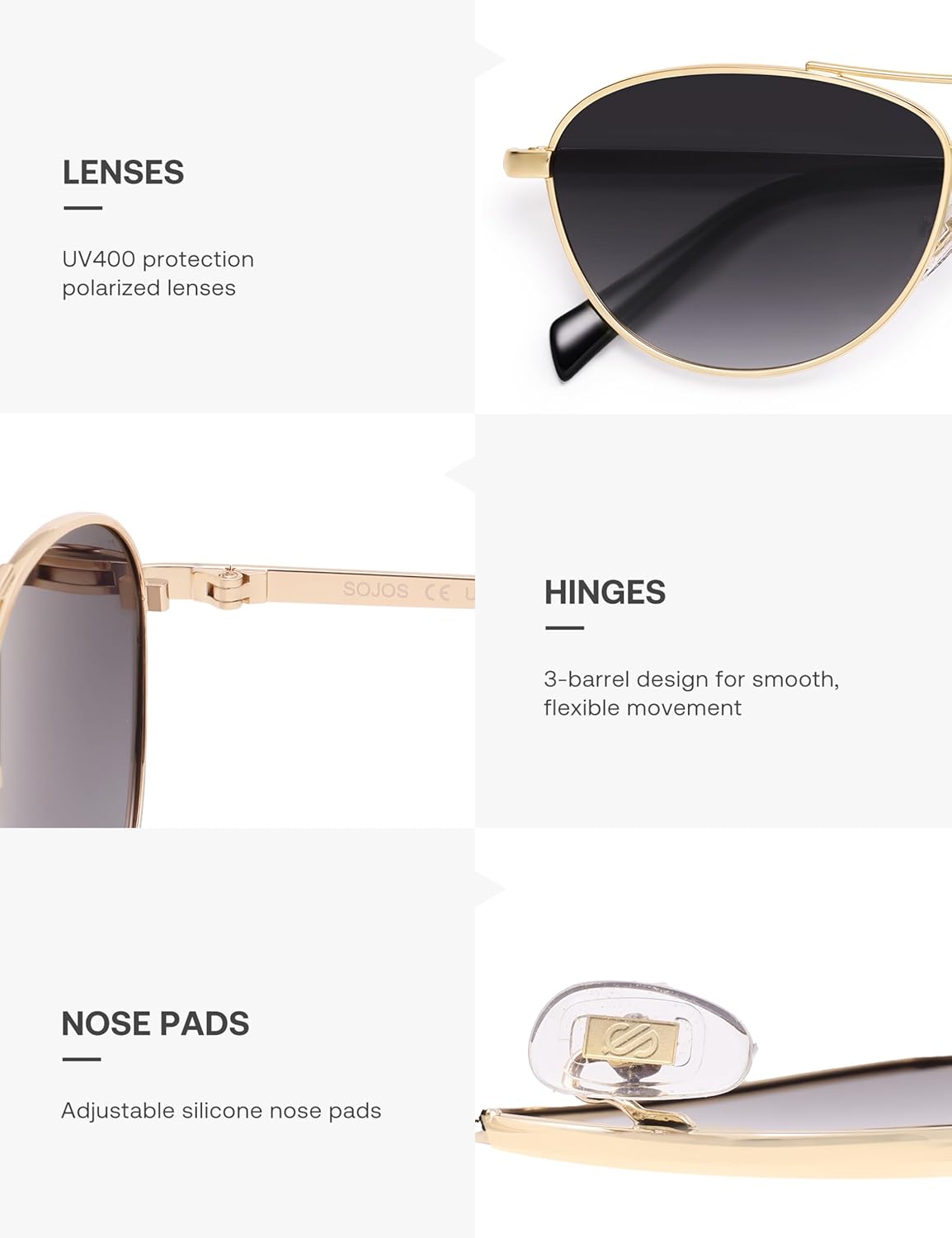 SOJOS Retro Polarized Aviator Sunglasses for Women Men Vintage 70s Style UV Protection Womens Mens Sun Glasses SJ1265 - Image 4