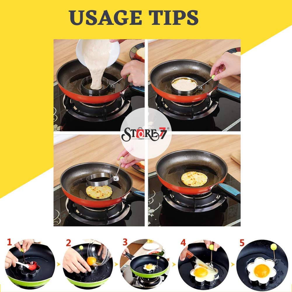 Connectwide Stainless Steel Fried Egg, Pancake Mould, 5-Pieces, Silver 4