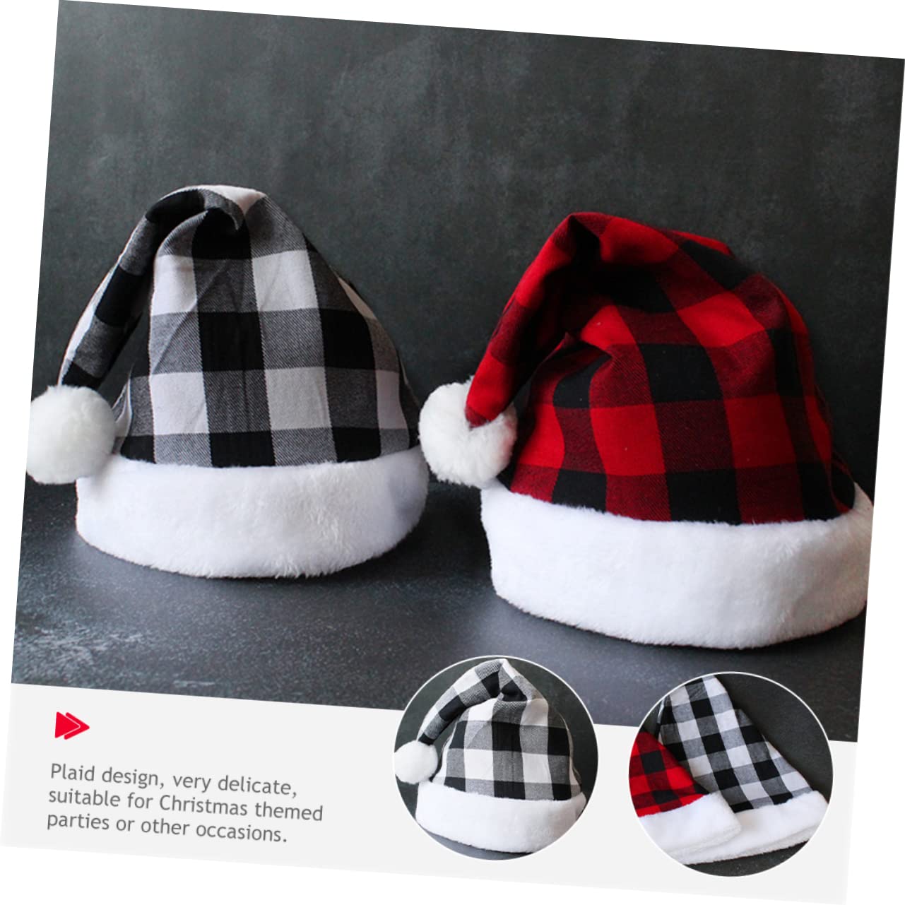 PRETYZOOM 4 Piezas Gorro de Papá Noel a cuadros sombrero de vacaciones para niños sombreros de fiesta de navidad gorros navideños christmas hat gorro de papá noel para hombre paño Black