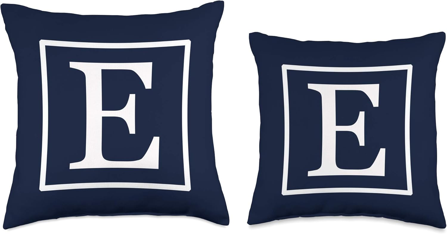 White English Alphabet Letter E Monogram Initial Navy Blue Throw Pillow
