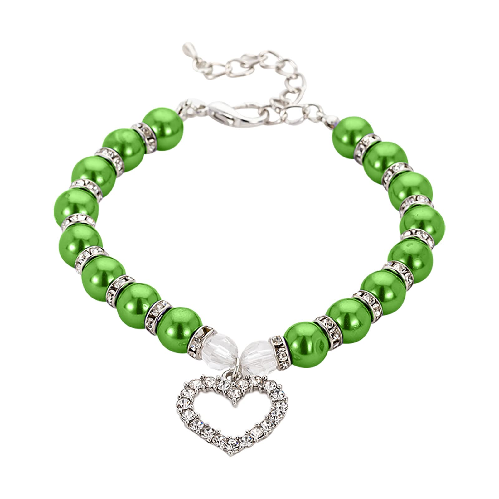 Pearls Dog Collar Adjustable Pet Chain with Flash Light for Dogs and Cats Comfortable Stylish Design (Green, S)