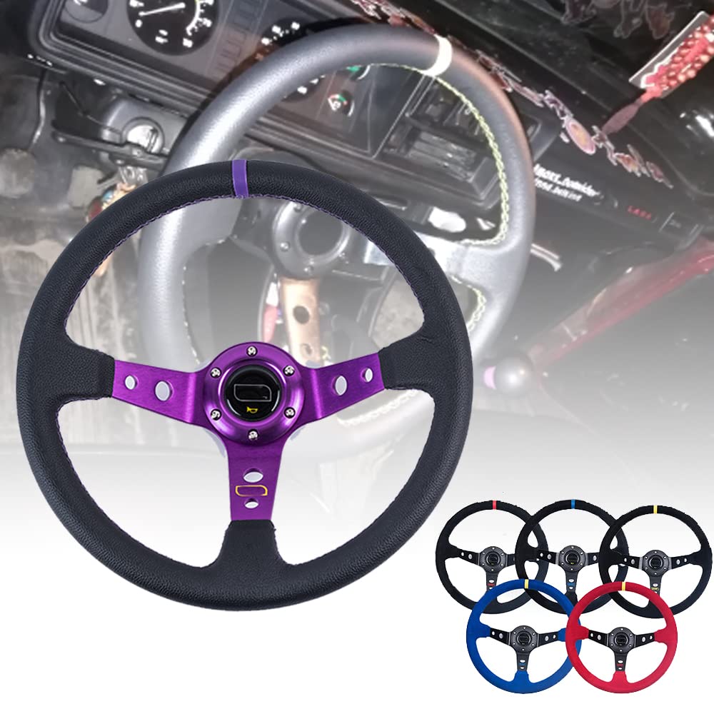 Volante da Corsa Universale,Volante Sportivo Volanti universale da 14 pollici 350 millimetri Auto Racing profonda(Blue)