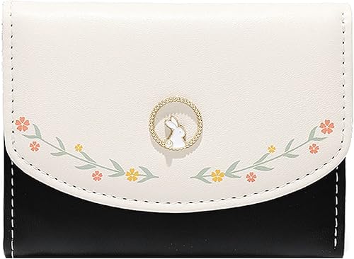 Cartera de piel sintética para mujer y niña, con diseño de flores, de tres pliegues, delgada, pequeña, con tarjetero para dinero en efectivo,