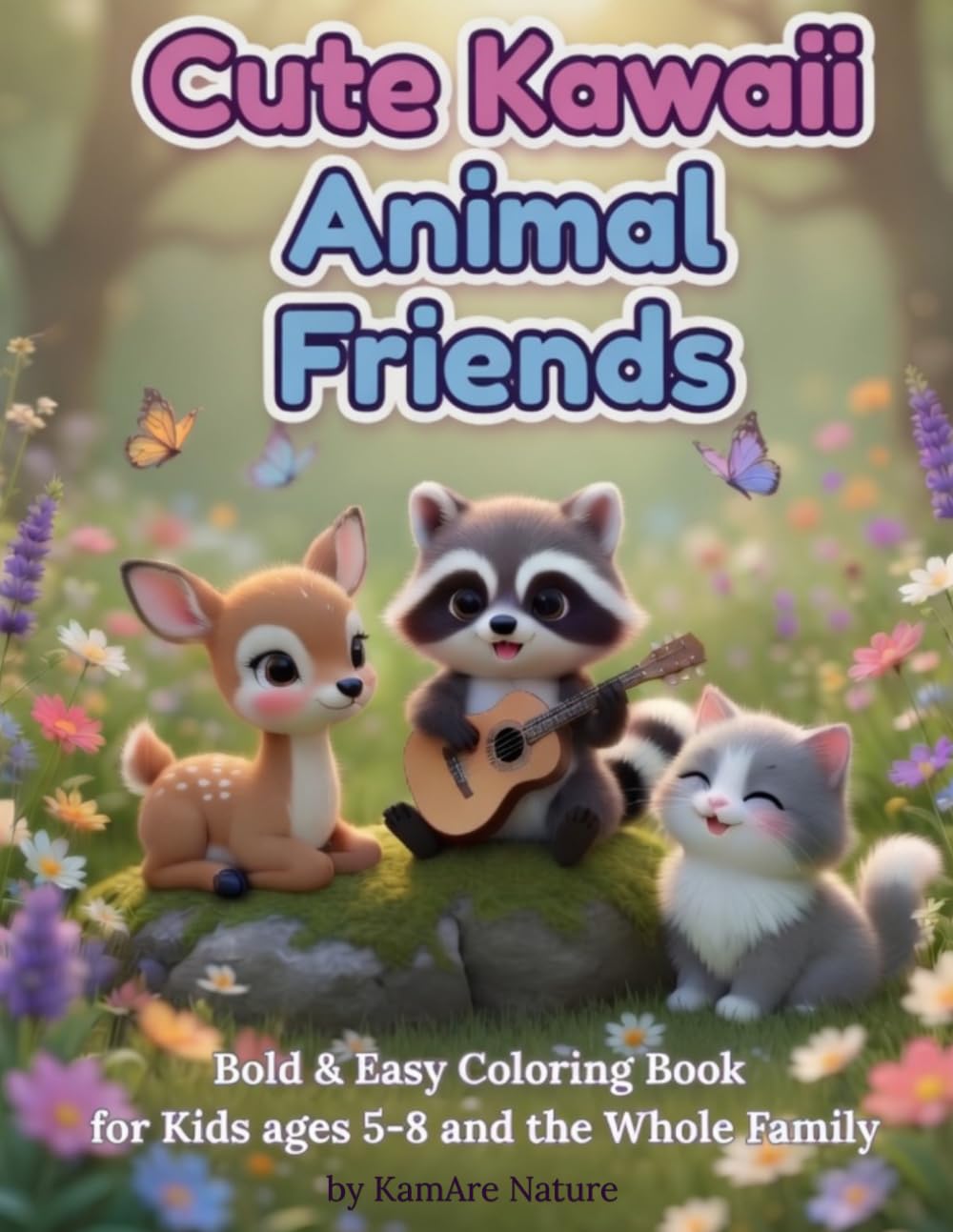 CUTE KAWAII ANIMAL FRIENDS: Bold & Easy Coloring Book for Kids Ages 5-8 and the Whole Family | Preschool Kindergarten collection of illustrations