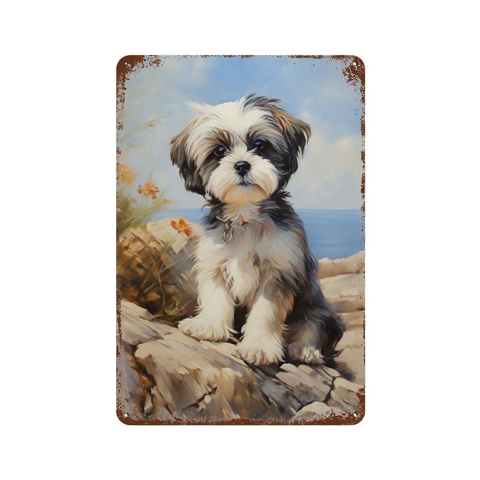 Shih Tzu Puppy Retro Metal Sign 11.8"x7.9", Shabby Chic Decor for Bistro, Counter And Cafe Decor