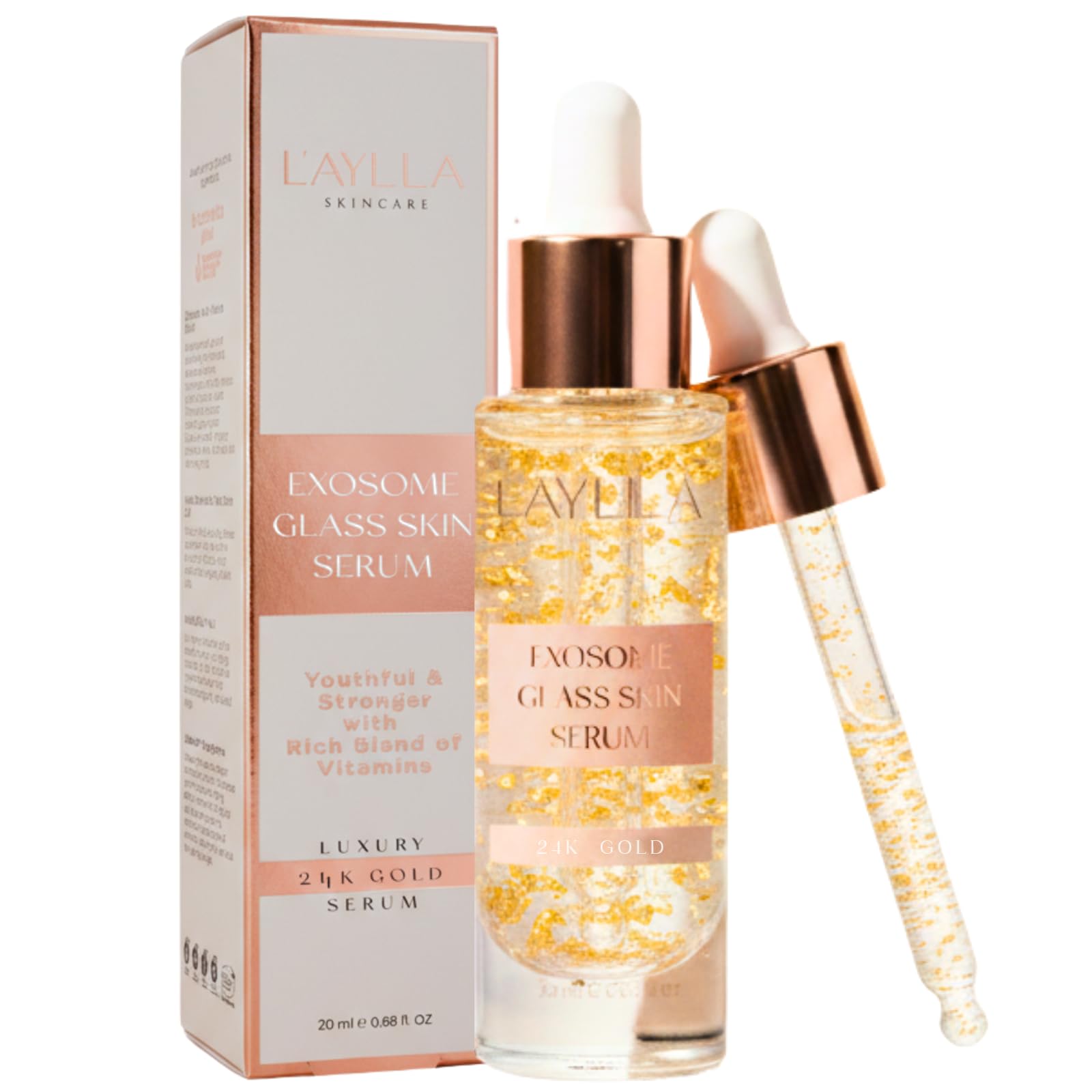 L'AYLLA Exosome Glass Skin Serum 20 ml - Cam Cilt Görünümü Veren Aydınlatıcı Serum | 24K Altın ve Goji Eksozomu ile Işıltı Veren Yaşlanma Karşıtı Bakım - Longevity Skincare