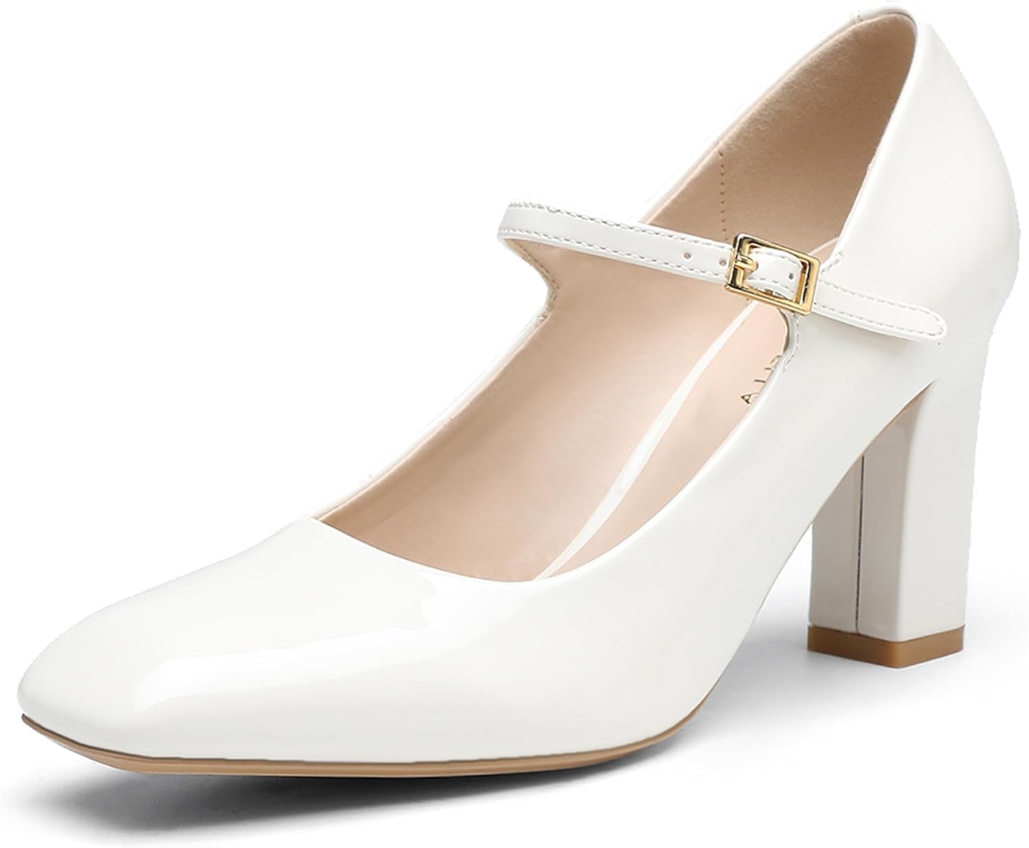 NEWBELLA Women's Square-Toe Mary Jane Pumps, Chunky Block Heel, Closed-Toe Dress Shoes for Wedding, Work, Casual Wear