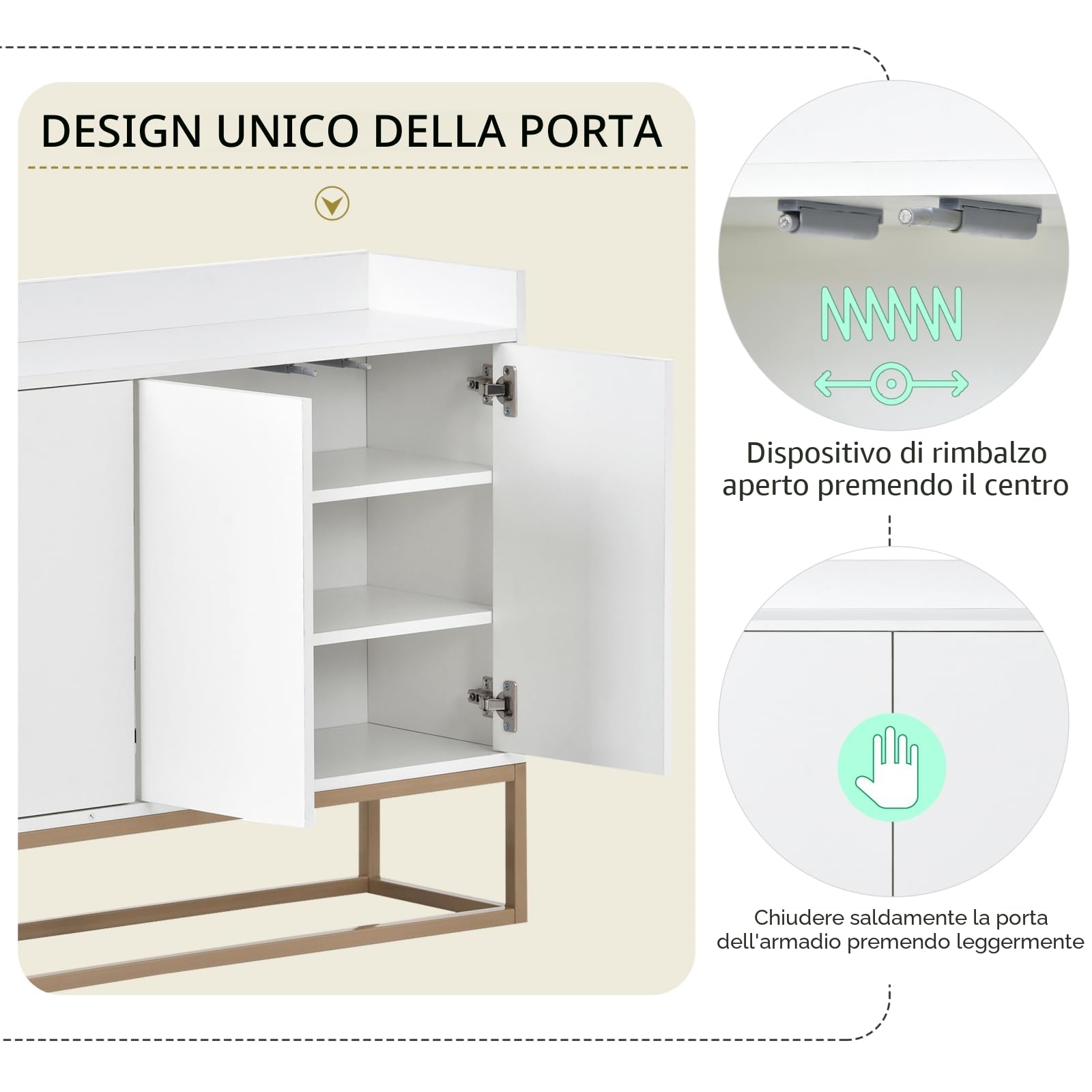 credenza per cucina 120 x 30 x 80 cm, mobile contenitore con 4 ante e ripiani regolabili, piedini in metallo, credenza moderna, sala da pranzo e soggiorno, bianco