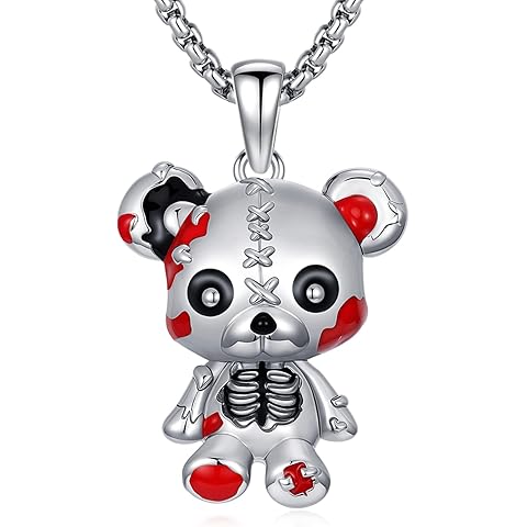 REDSUN Halloween Necklace 925 Sterling Silver Voodoo Doll Pendant Voodoo Bunny Bear Necklace Halloween Jewelry Gifts for Women Men Her Lover,with Stainless Steel Chain