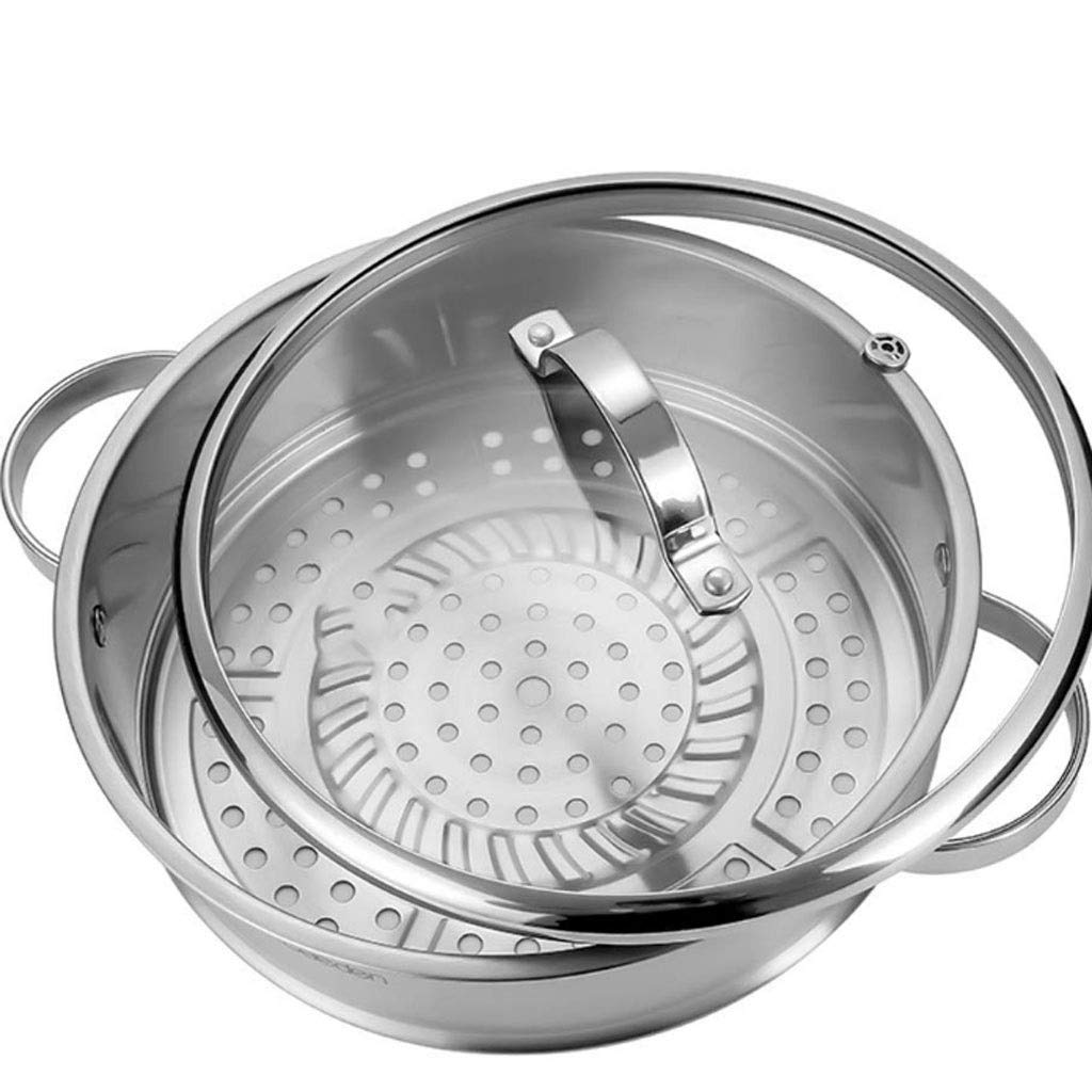 Vaporizador doméstico de Dos Capas de 28CM de Espesor, vaporizador de Verduras de Acero Inoxidable, Cubierta de Acero Inoxidable