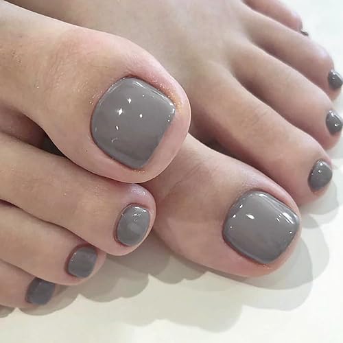 Uñas postizas cuadradas de color gris, uñas postizas a presión, acrílicas brillantes, cobertura completa, color sólido, con pegamento, lindas uñas