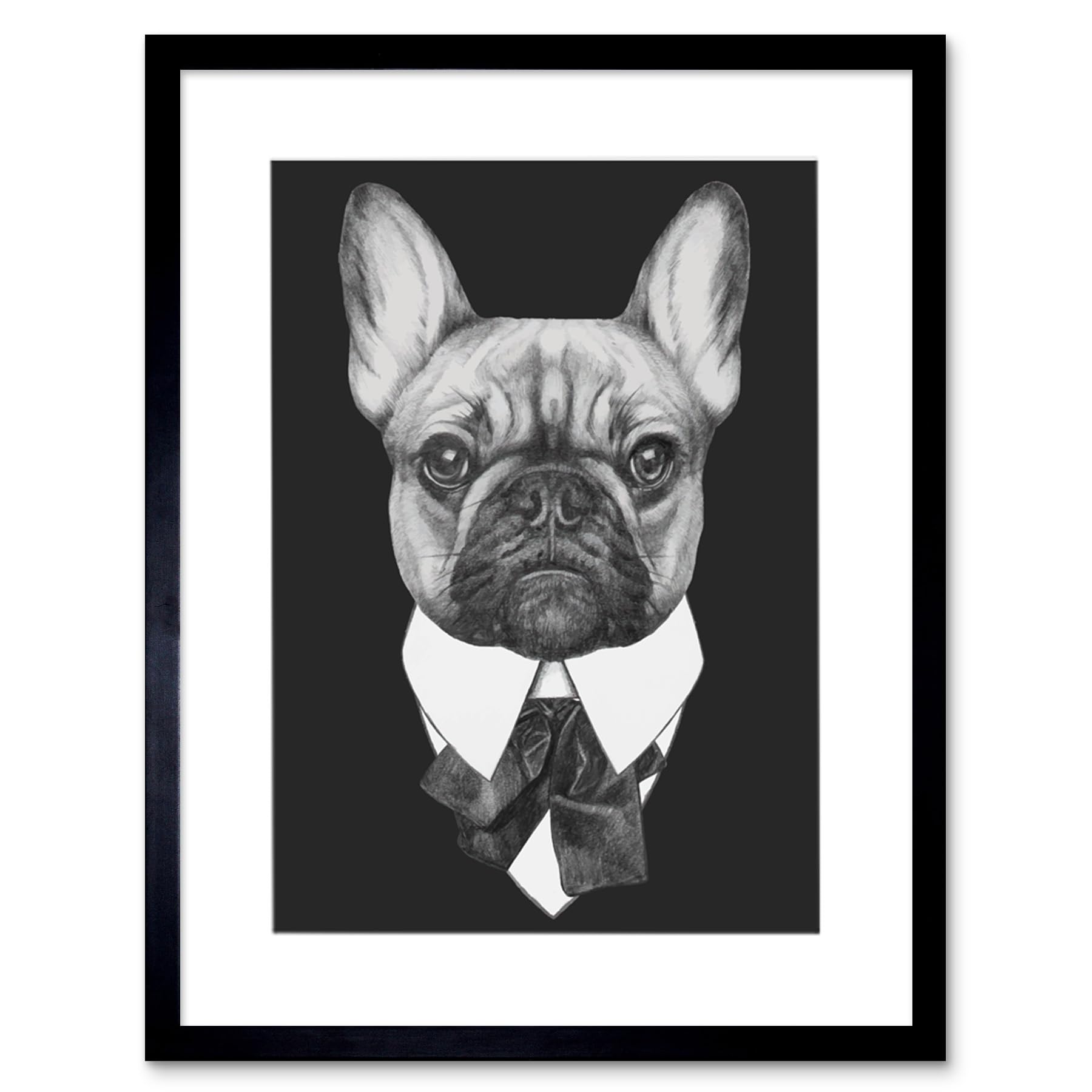 Wee Blue Coo Bow Tie French Bulldog Drawing Art Print Framed Poster Wall Decor 12x16 inch