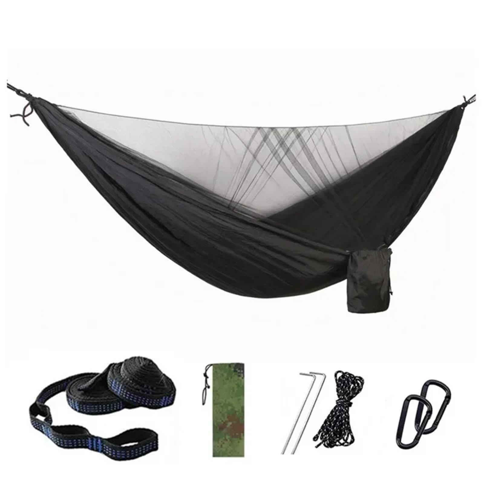 Hamac de camping portable avec moustiquaire double hamac de voyage avec 6 anneaux léger (noir)