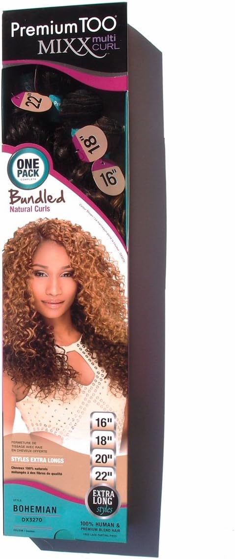 Sensationnel Premium Too" BOHEMIAN" - Human Hair Blend Weave as a Complete Set with 4 Hair pieces and a Free Closure | Colour: 4 (brown)