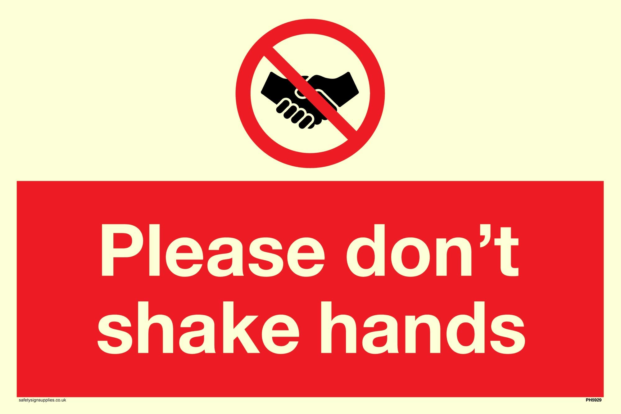Please don't shake hands sign - Vinyl Photoluminescent sticker