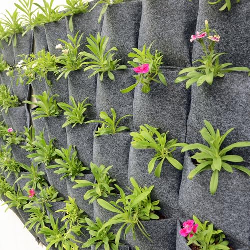 Image of Anandi Green's 400 GSM GeoFabric Vertical Hanging Outdoor Wall Planter for Hold Living or Artificial Plants, Flowers, and Herbs, Great Decor for Gardens (Pocket - 36)