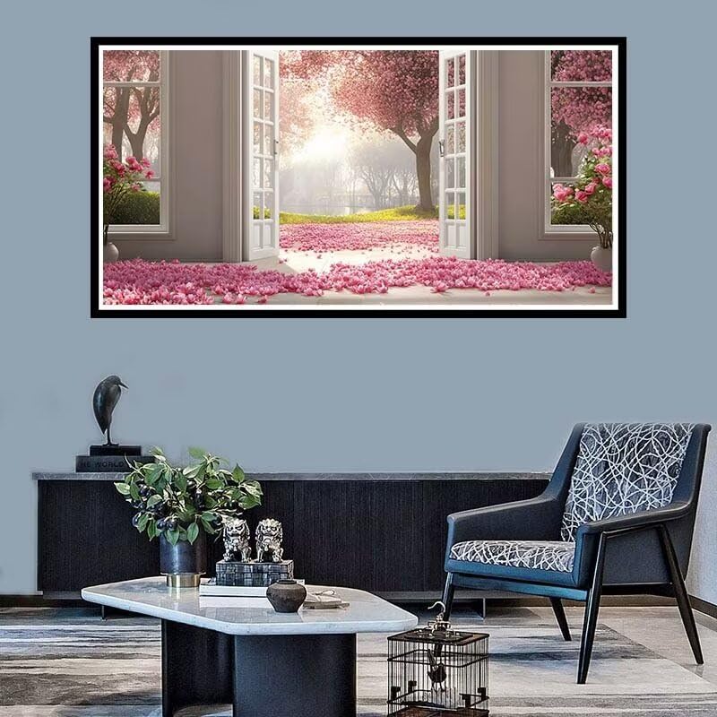 Diamond Painting Adultos, Diamond Painting Flor 5D Pintura Diamante, DIY Cristal Pintura De Diamante Para Adultos, Niños, Kit Diamond Painting Cuadrado,para Decoración Hogar 32x64 inch Árbol Rosa-f792