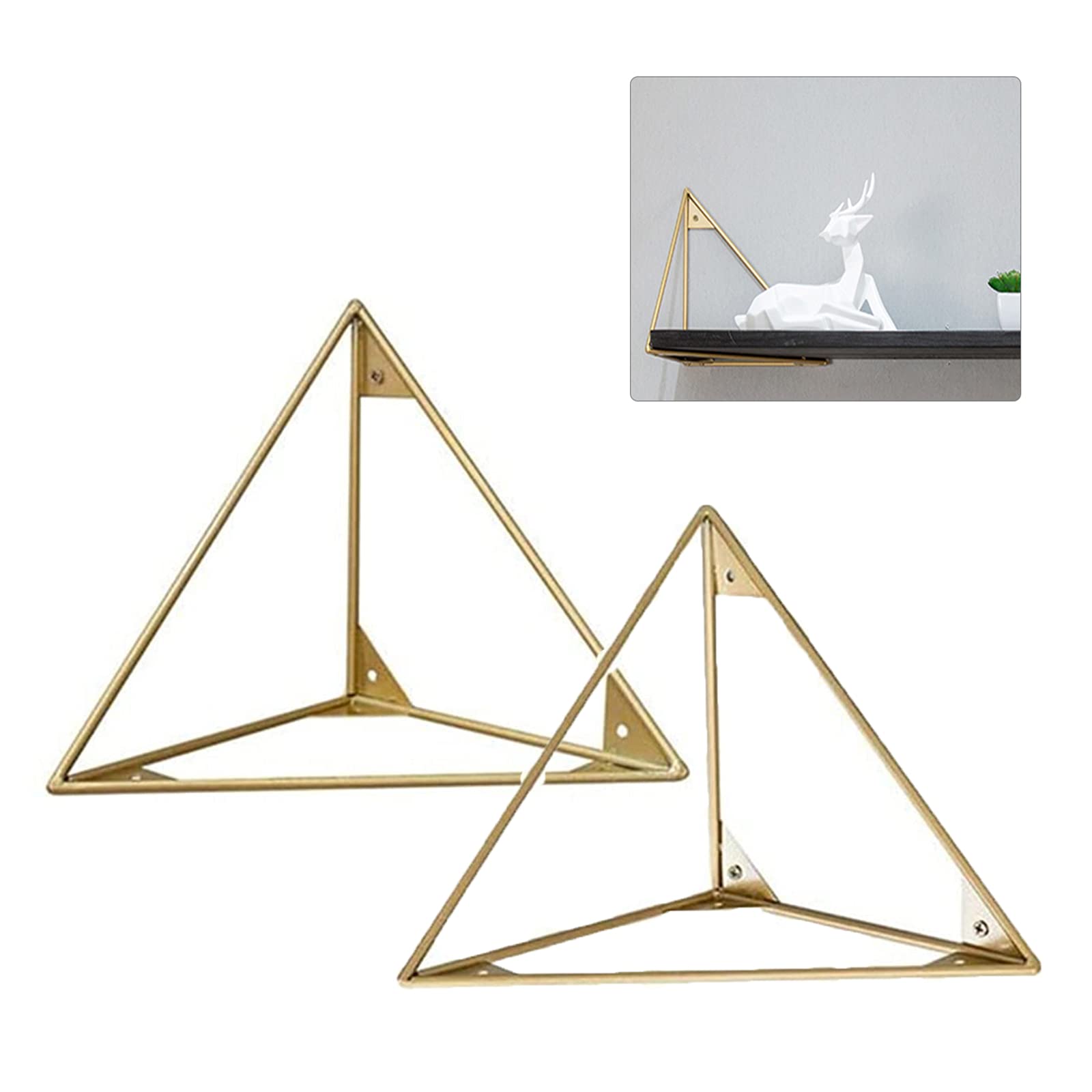 Dlly Gold Shelve Bracket Black, 1 Pack Of 2 Triangular Floating Shelf Brackets, Saving Space, Metal Wall-Mounted Shelving Bracket, Scaffold Board Supports, Maximum Load 50Kg,-15Cm/5.9In