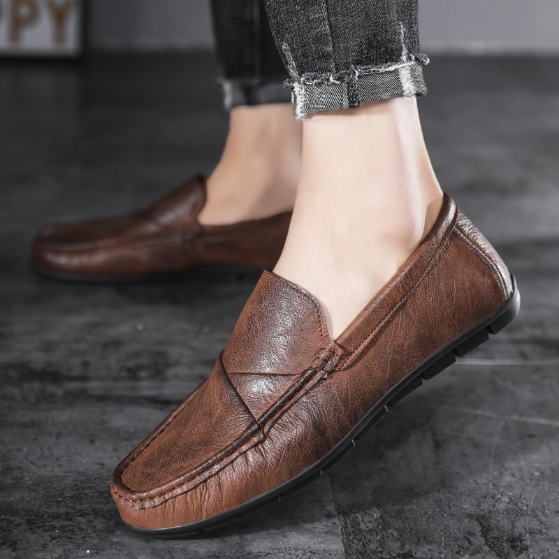 Loafers for Men Round Toe PU Leather Solid Color Moccasins Shoes Lightweight Flexible Slip Resistant Wedding Party Slip-on3