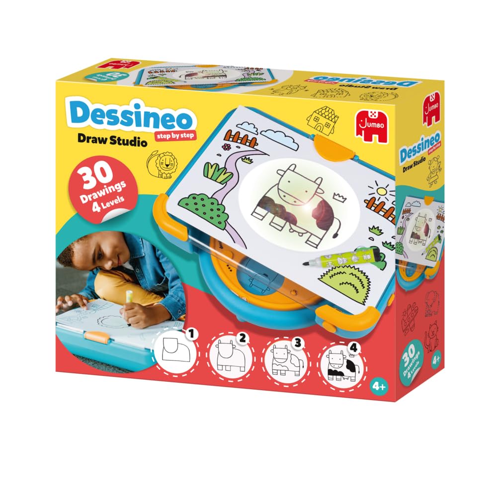 Dessineo Draw Studio - Gioco di Disegno per Bambini dai 4 Anni in su, 30 Modelli e 4 Livelli di Disegno, Kit Creativo per Imparare a disegnare