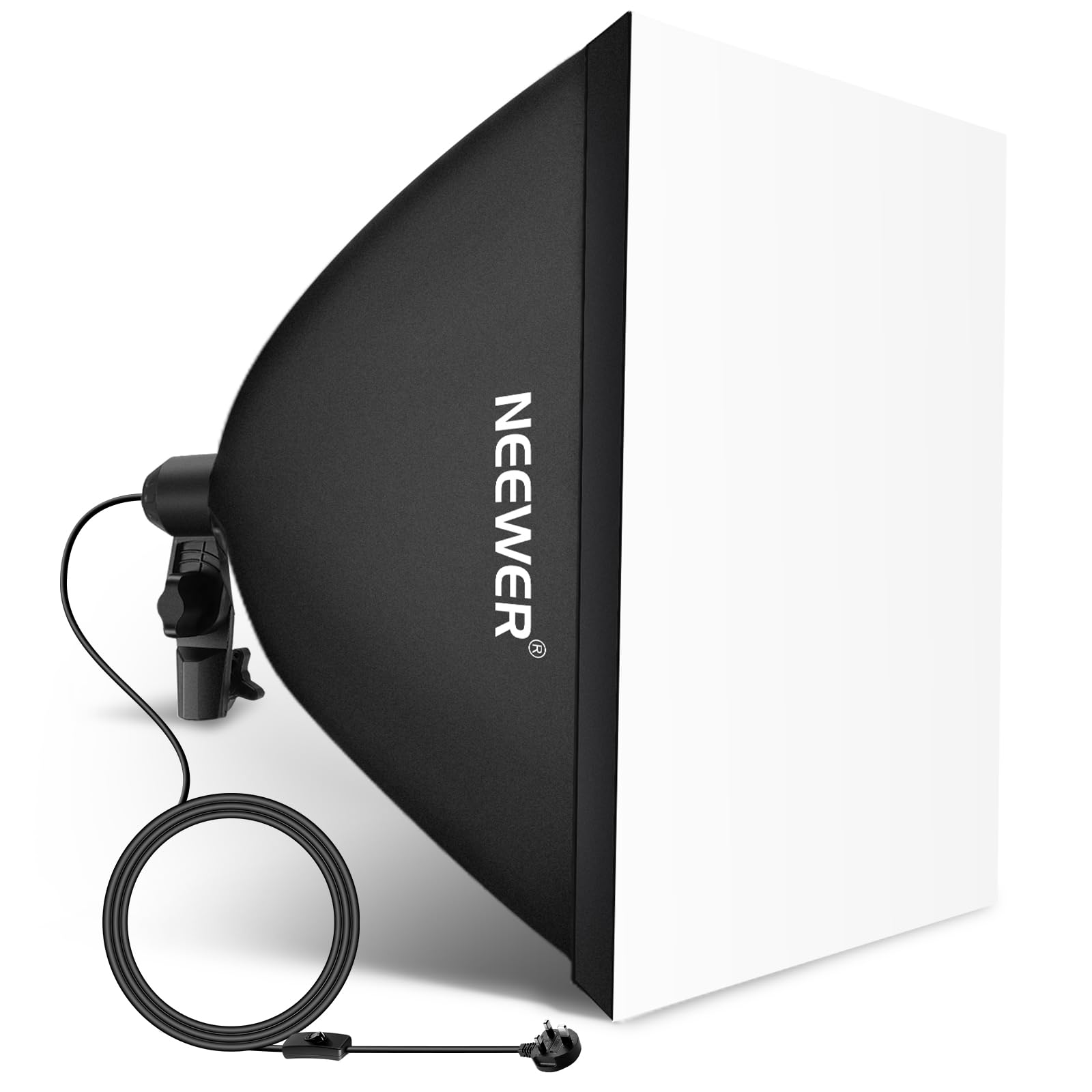 NEEWER 60x60cm Softbox with E27 Porcelain Socket/CE/UKCA Certified Power Cord/White Diffuser/Stand Adapter, Durable Nylon Softbox Lighting Modifier for Studio Photography Lighting, SF6060 (UK Plug)