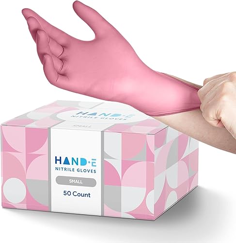 Hand-E Touch Guantes desechables de nitrilo rosa - Esteticista, tecnología de uñas, tinte para el cabello y estilista, guantes de limpieza