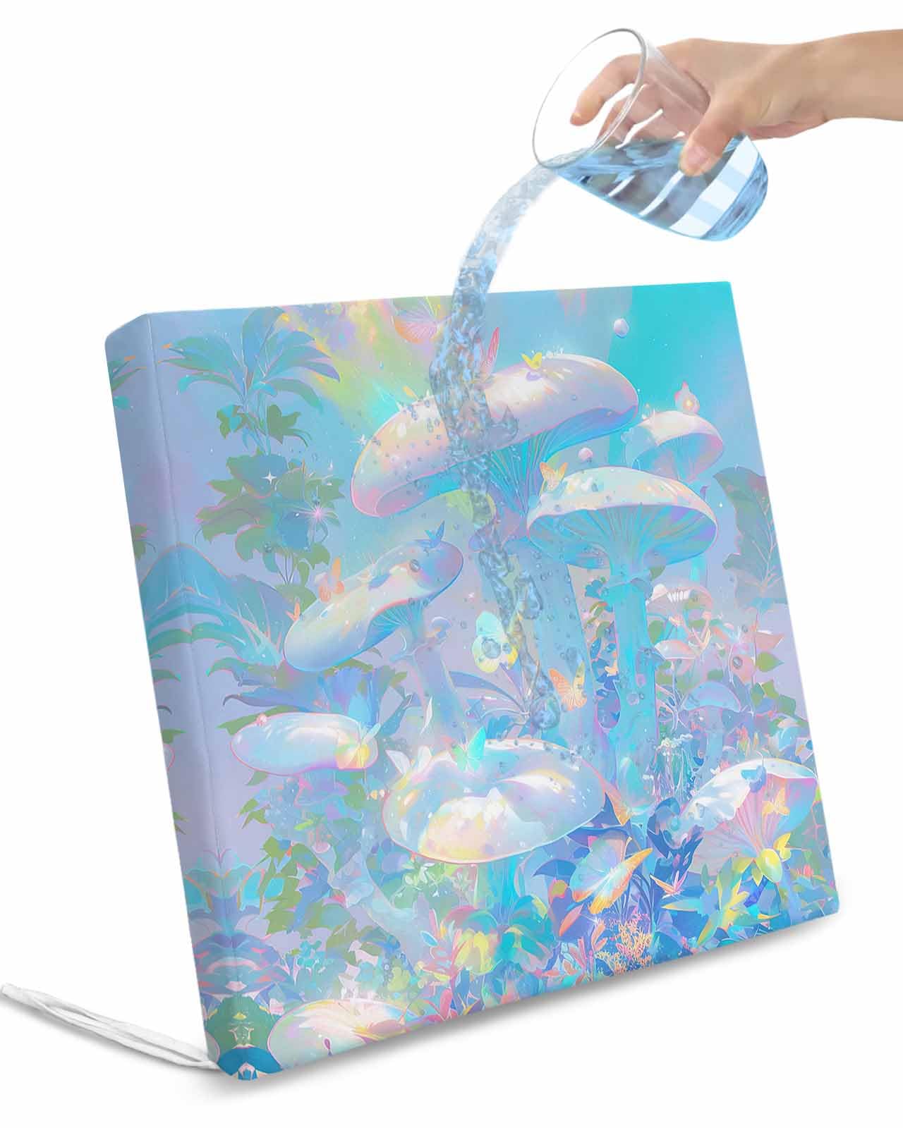 Pinroote Blue Pink Mshroom Patio Cushion Covers, Cushion Covers Waterproof Seat Cushion Slipcovers, Botanical Butterfly Contemporary Art Chair Cushion Cover for Garden Sofa Couch 22